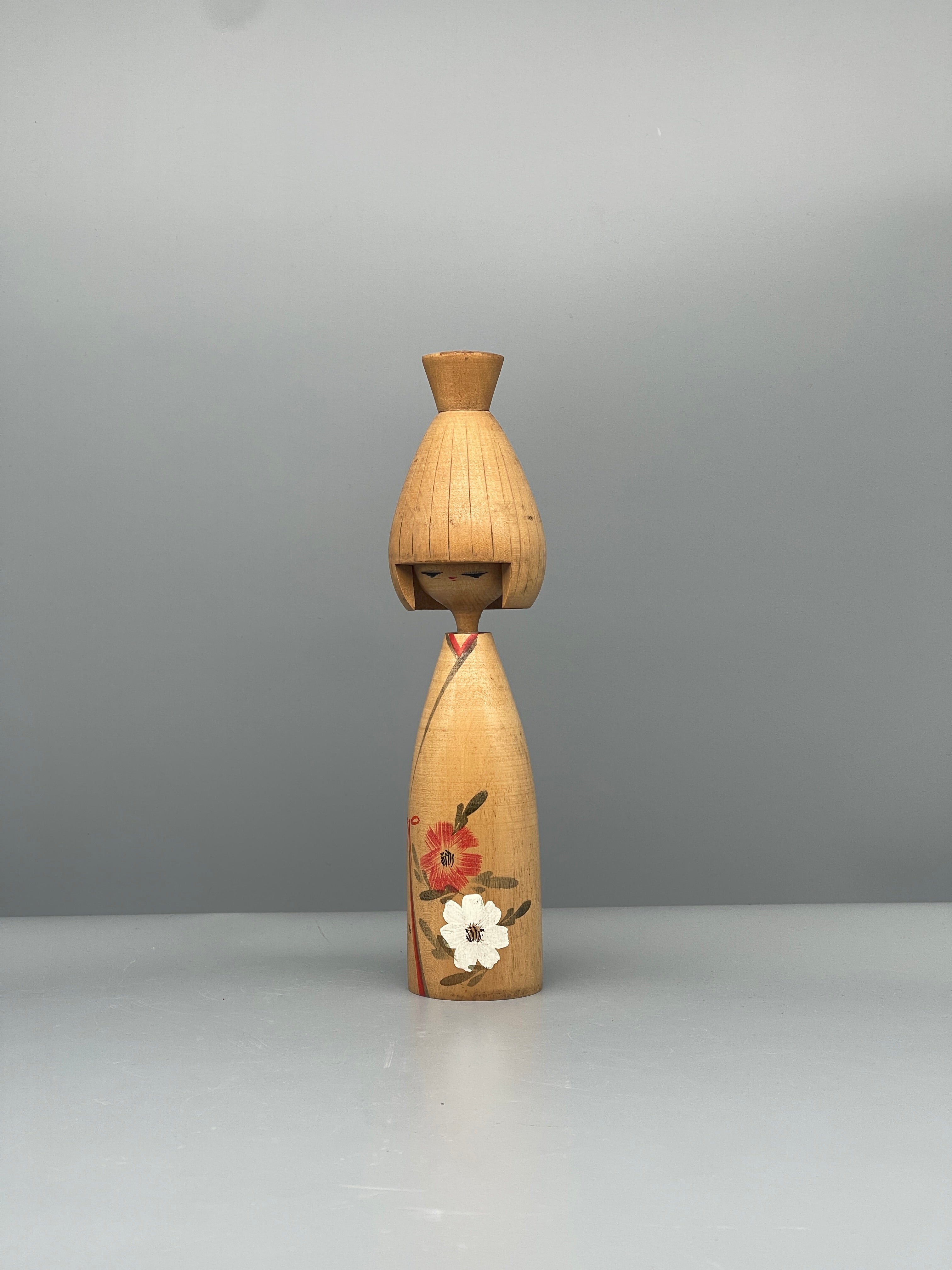 Vintage Japanese Sosaku Kokeshi Doll, Blossom Motif