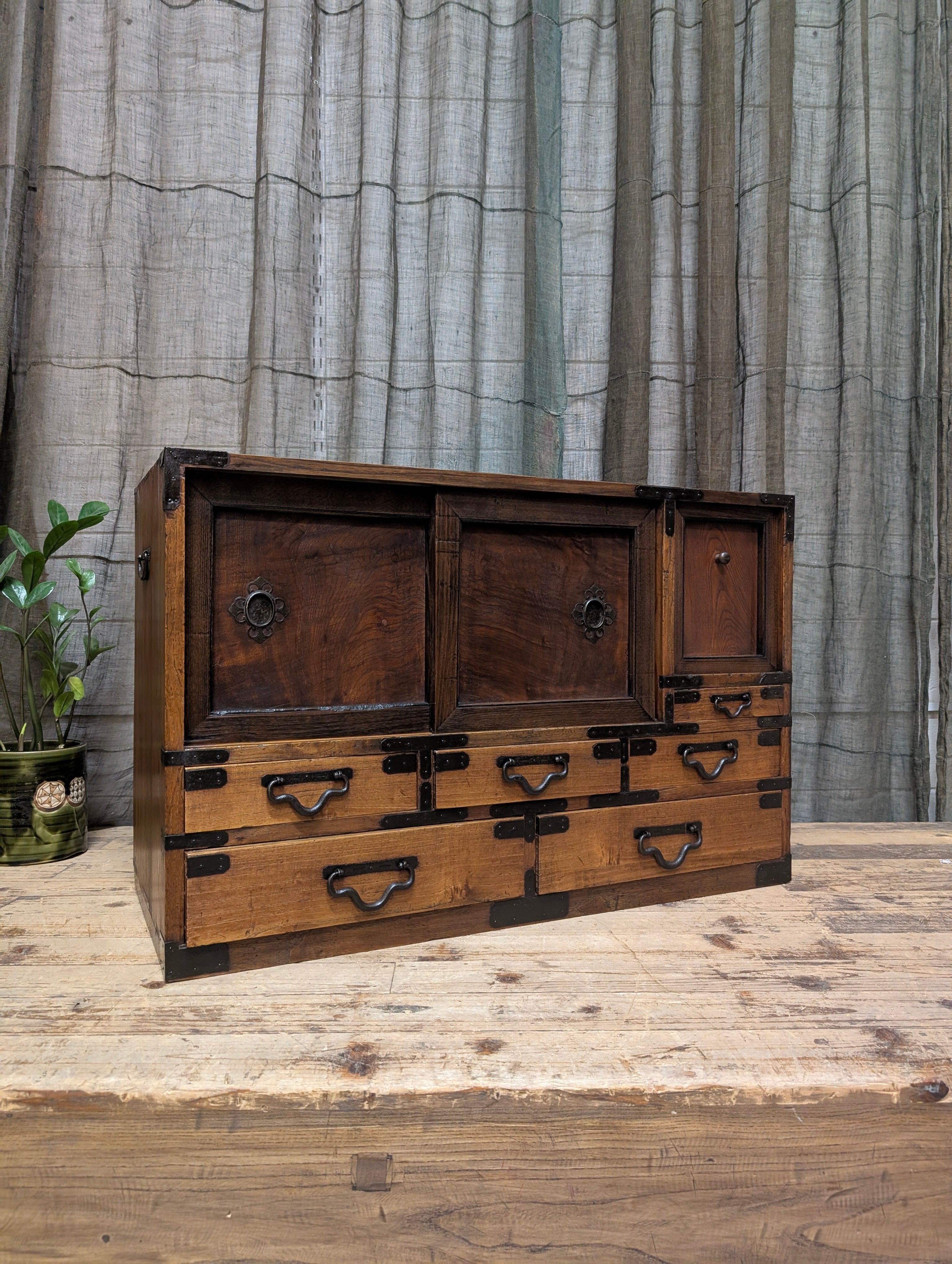 Antique Japanese Low Cabinet from Kyoto - Paulownia & Elm | Meiji