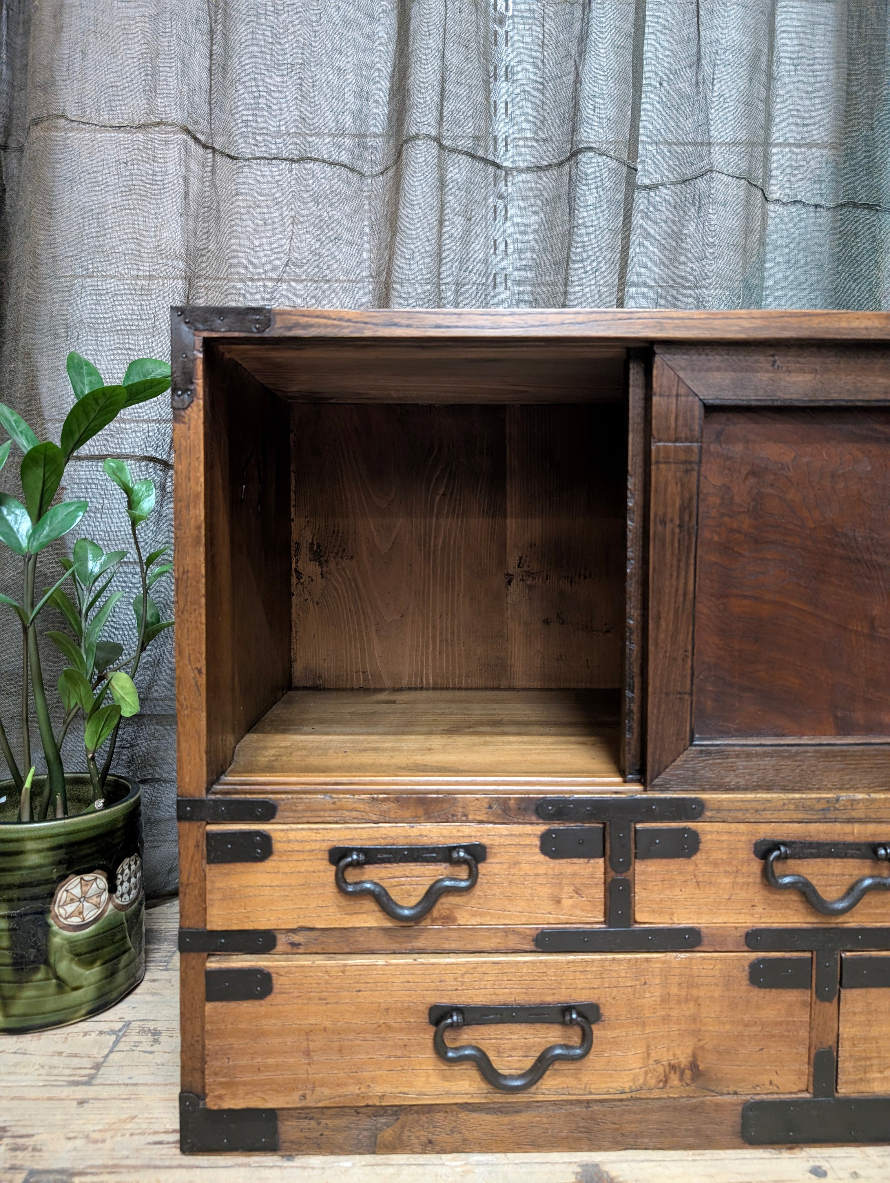 Antique Japanese Low Cabinet from Kyoto - Paulownia & Elm | Meiji