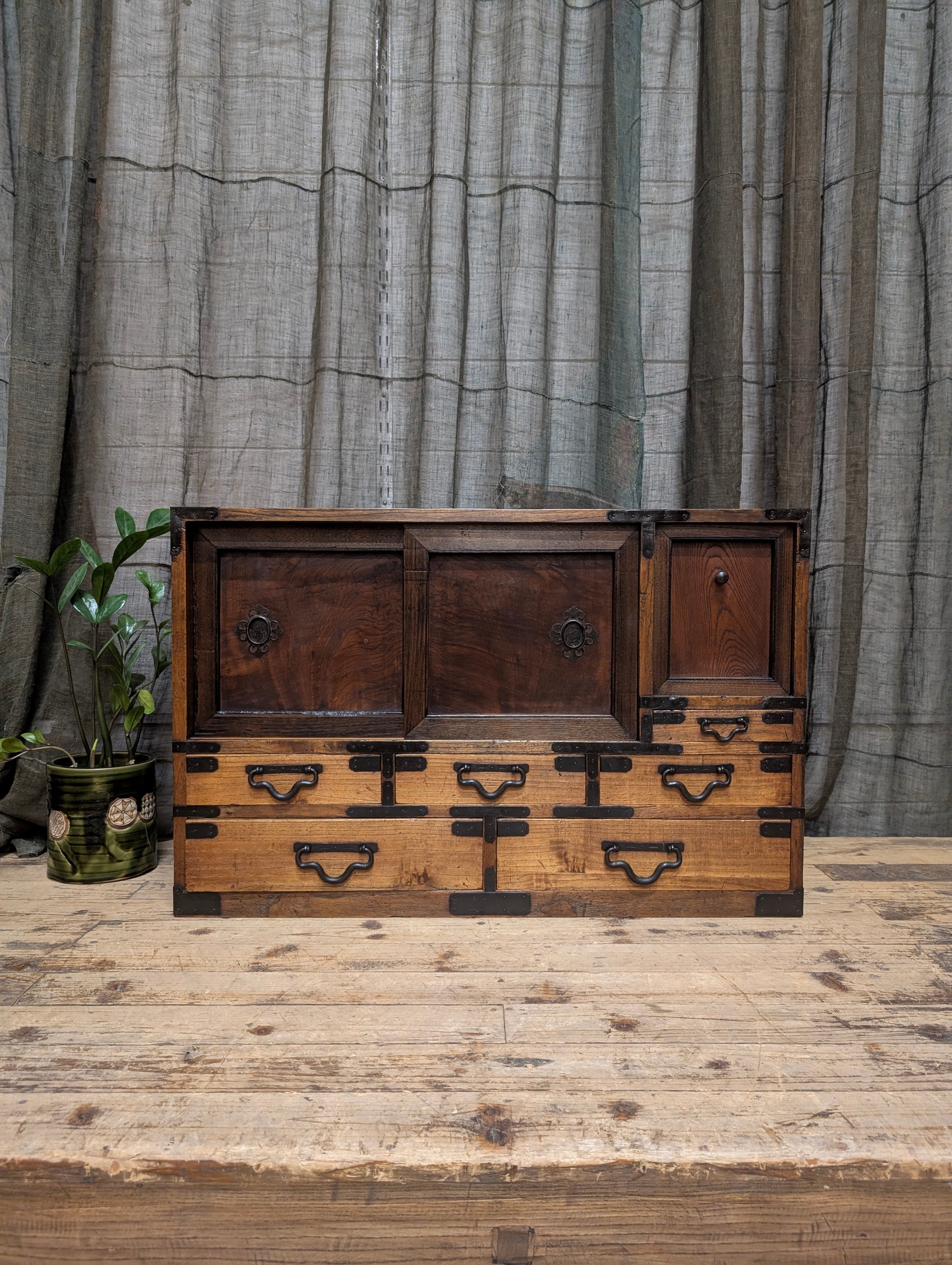 Antique Japanese Low Cabinet from Kyoto - Paulownia & Elm | Meiji