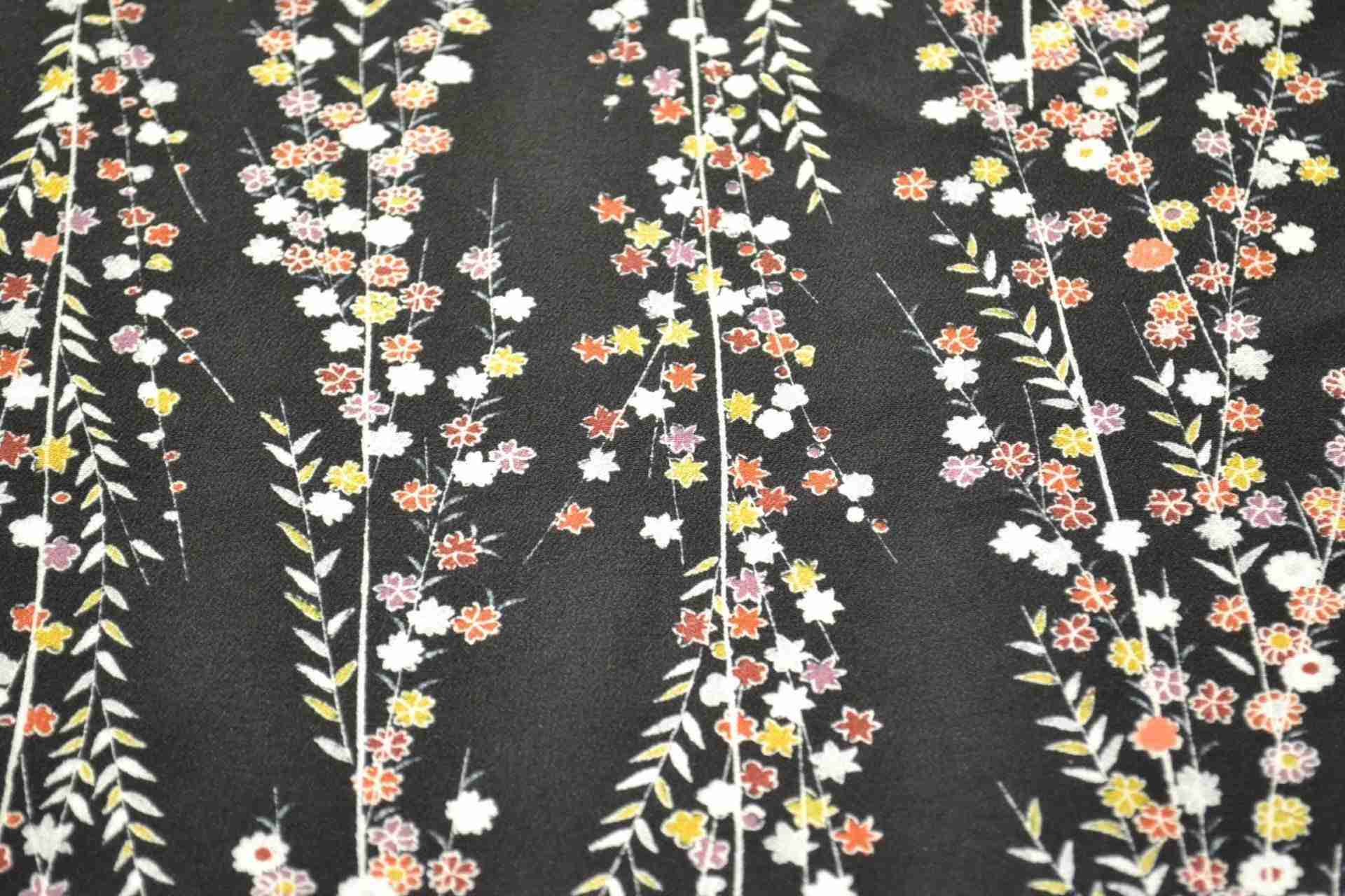 Japanese Silk Black with Colourful Flowers