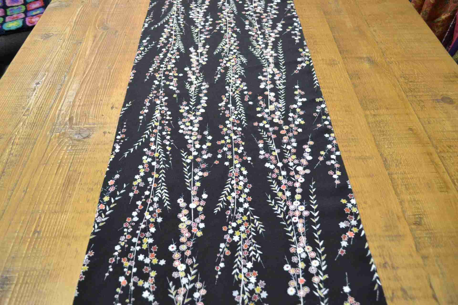 Japanese Silk Black with Colourful Flowers