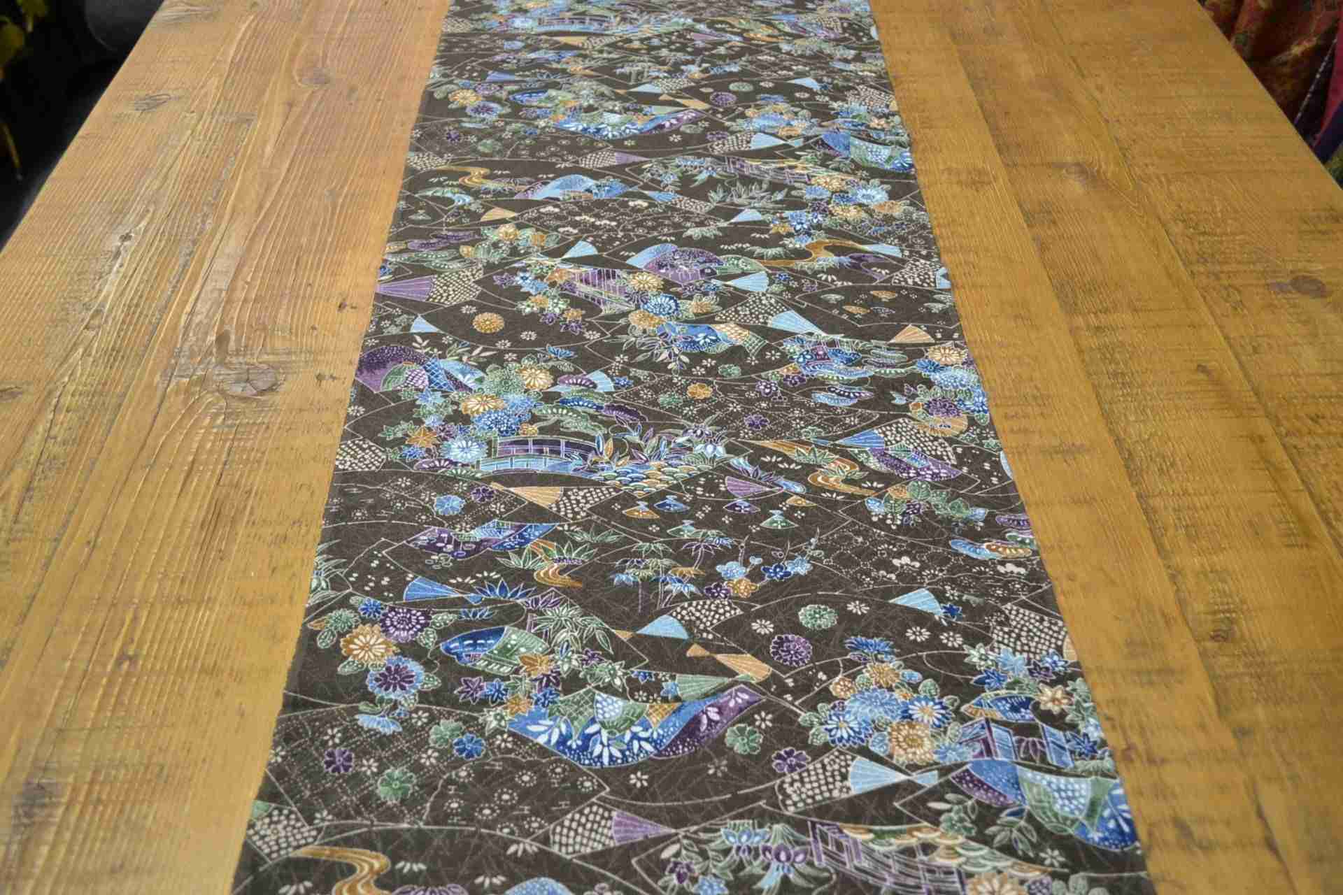 Japanese Silk Brown with Colourful Garden