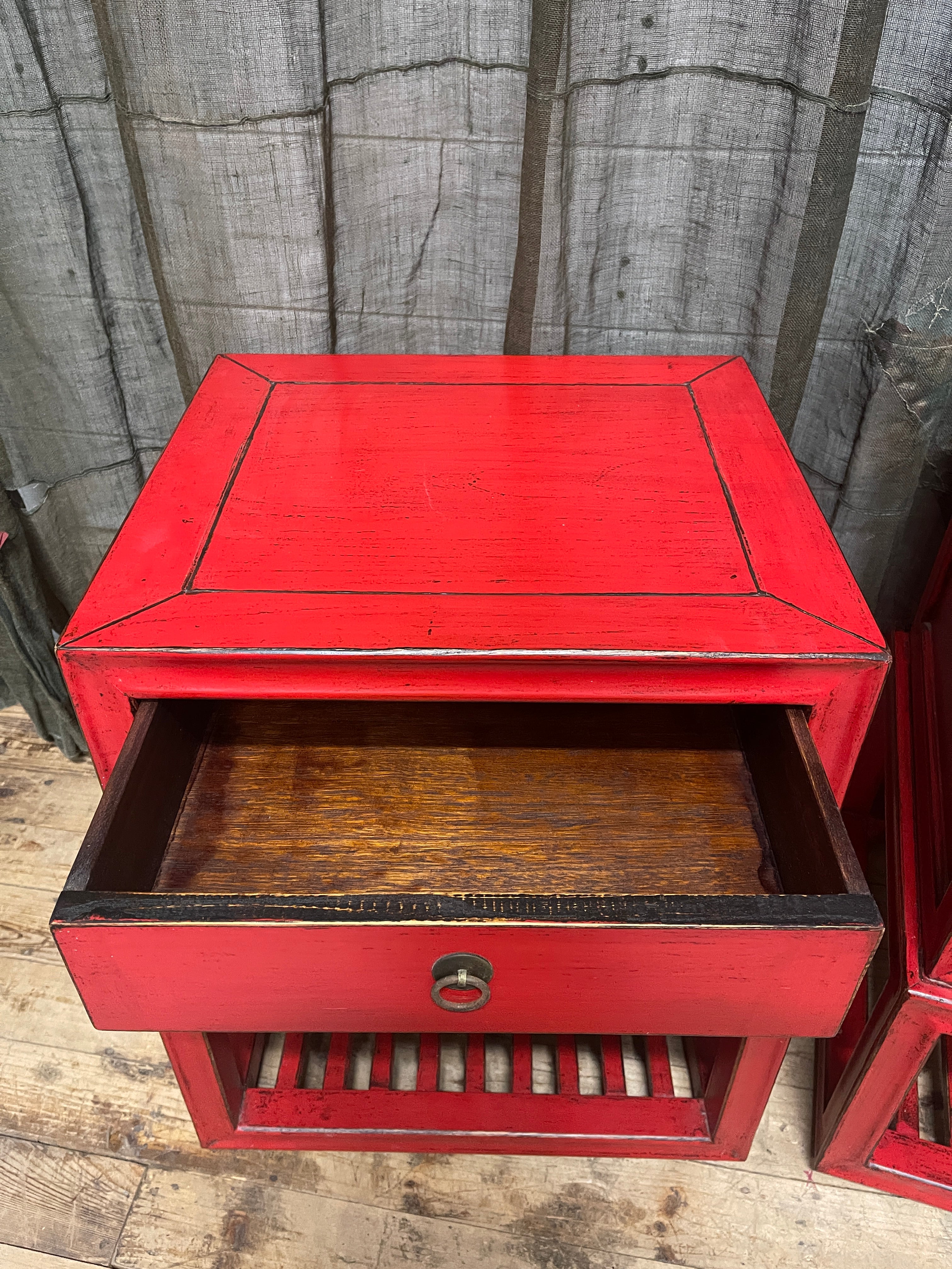 Contemporary Chinese Red Lacquered Side Cabinet