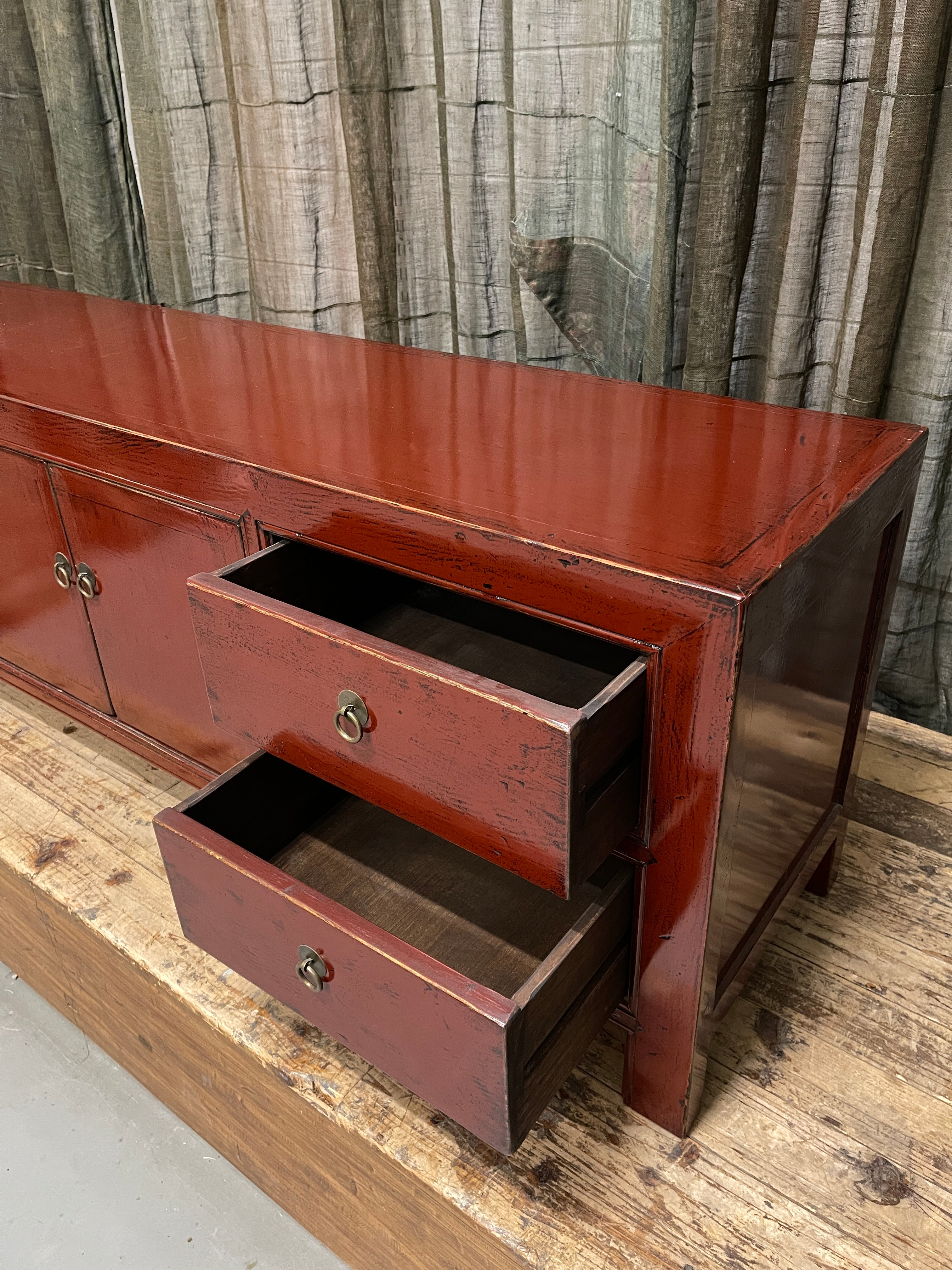 Chinese Red Lacquered Low Sideboard