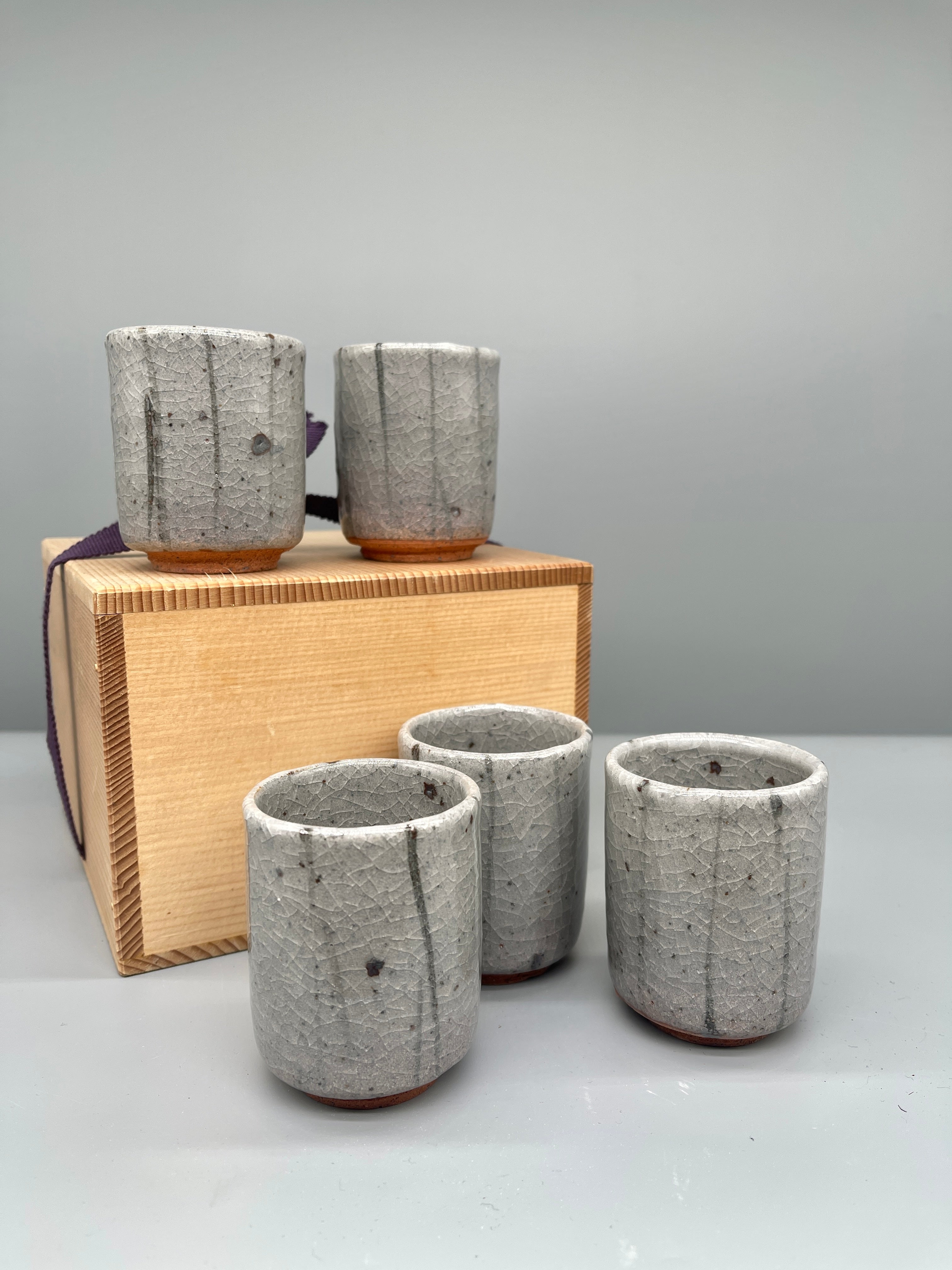 Set of Vintage Japanese Yunomi, Tea Cup - Ash Glaze