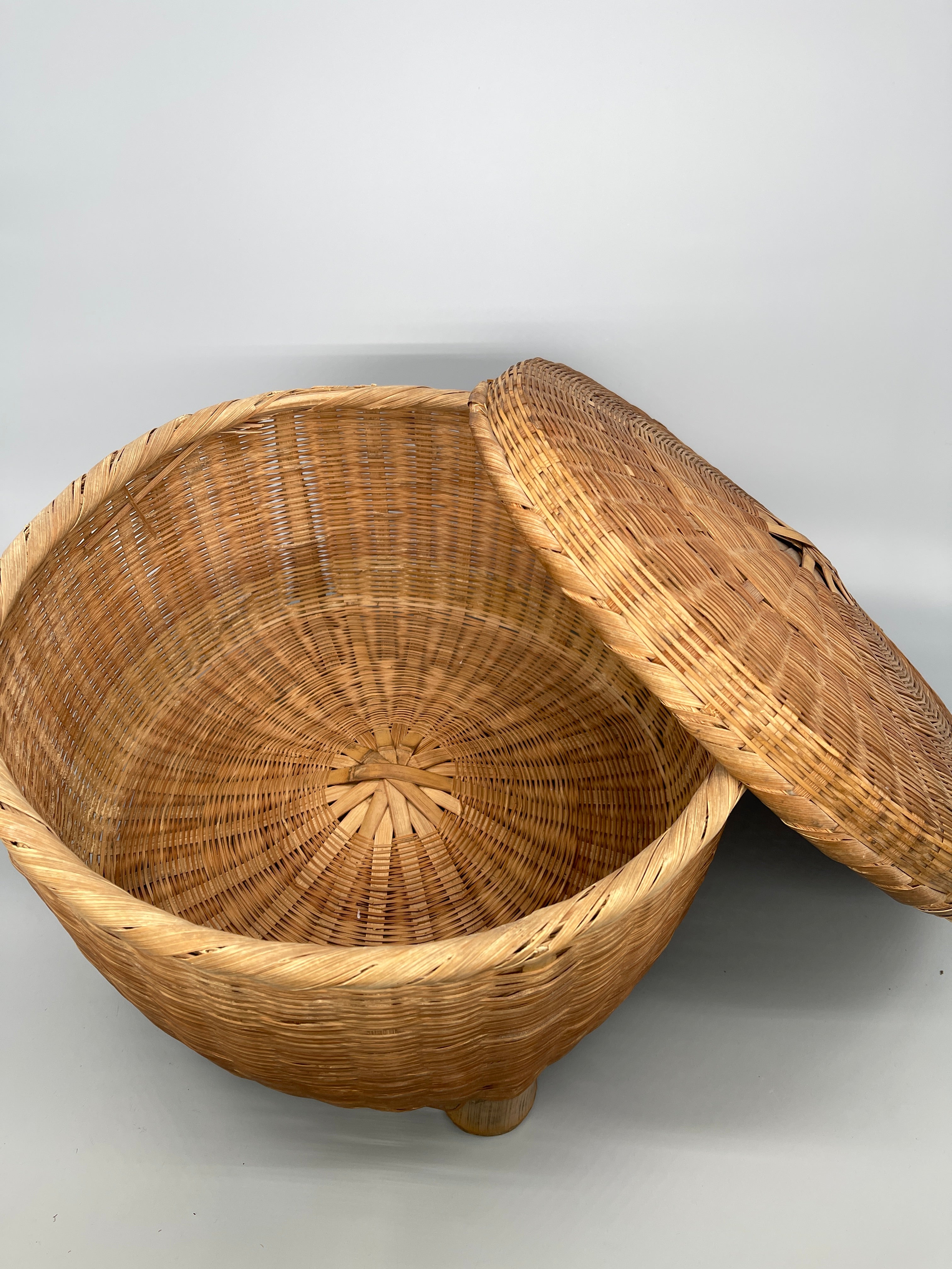 Vintage Japanese Woven Bamboo Lidded Basket