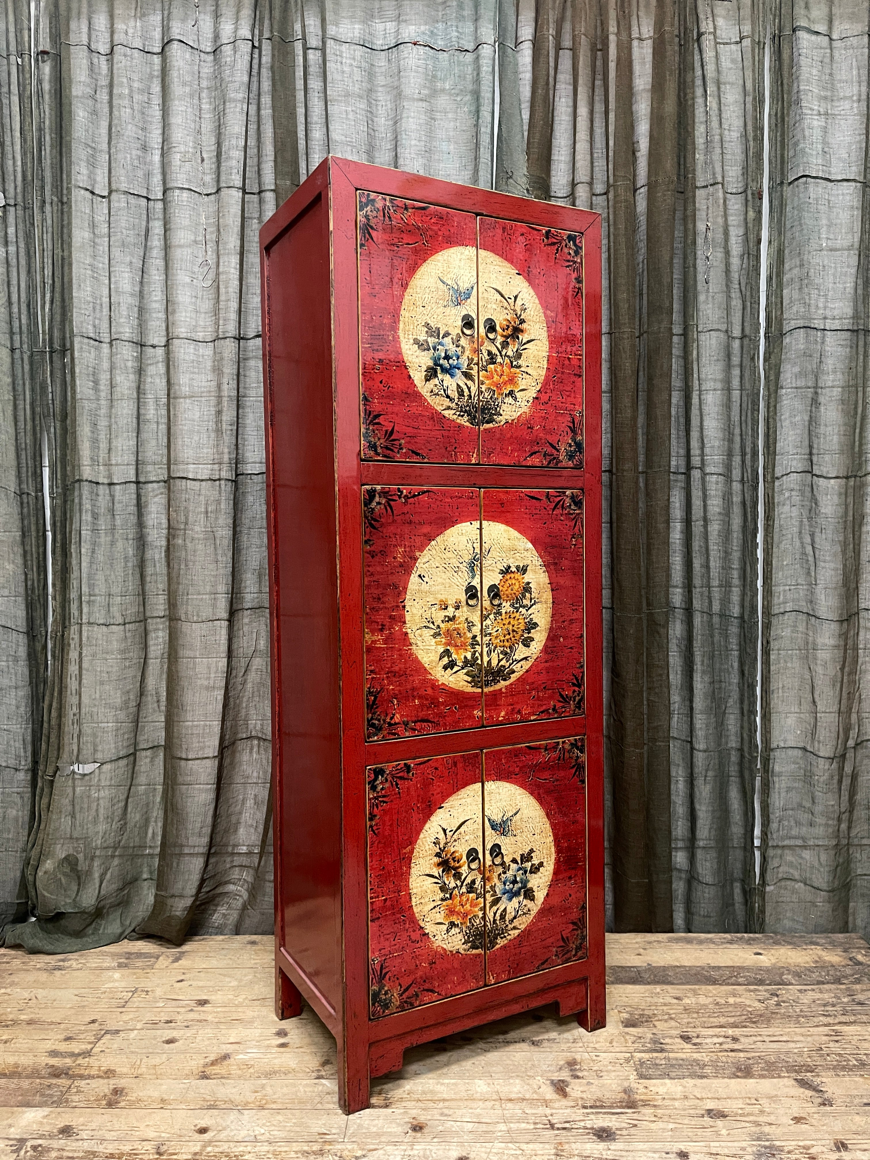 Provincial Style Chinese Red Lacquered Cabinet