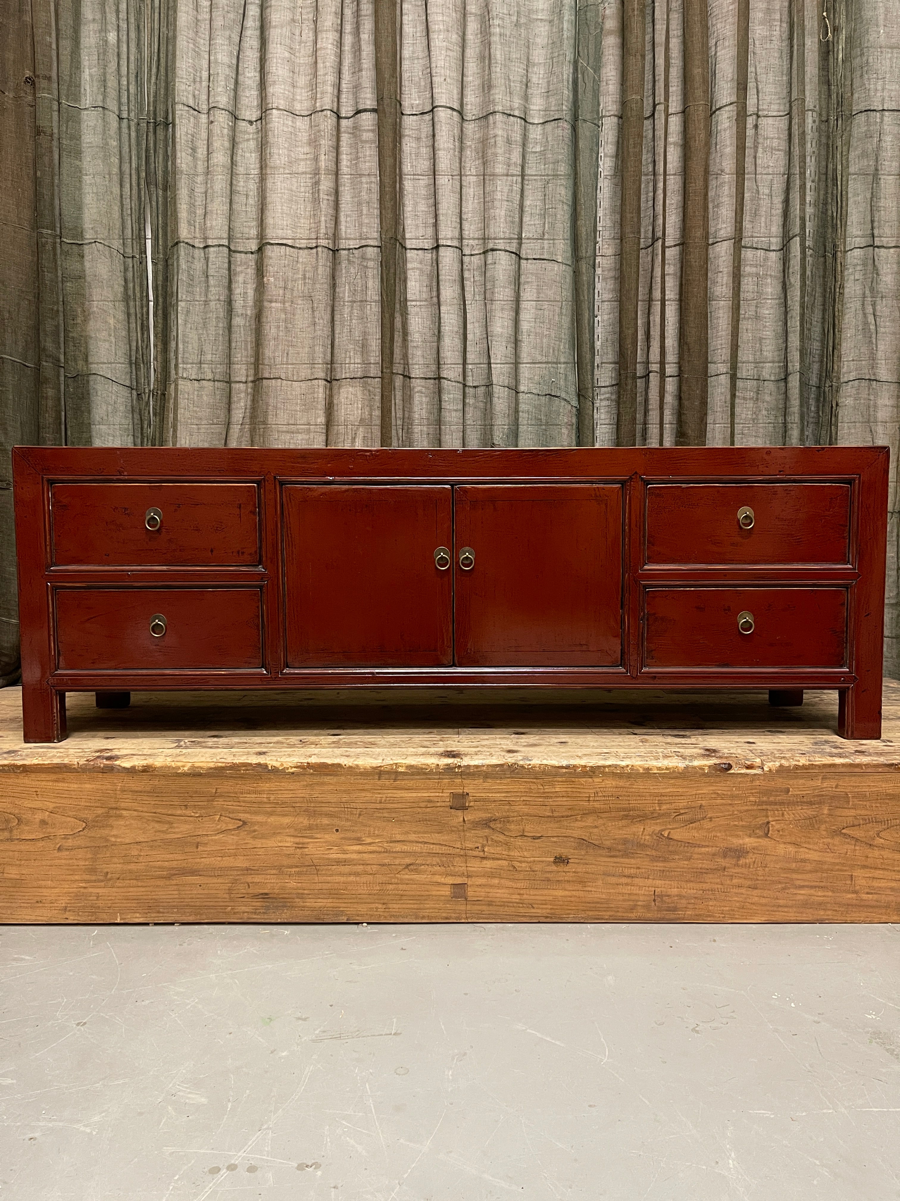 Chinese Red Lacquered Low Sideboard