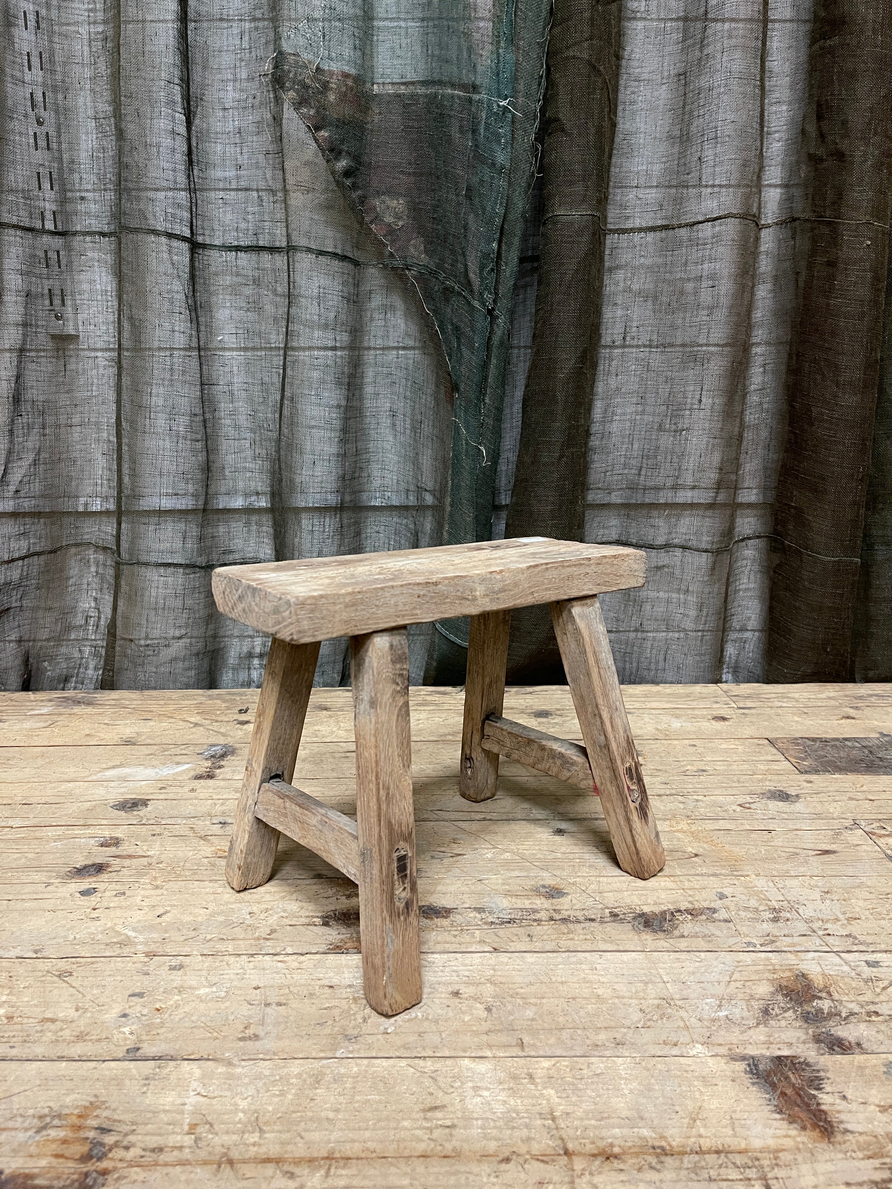 Small Rustic Chinese Stool, Elm
