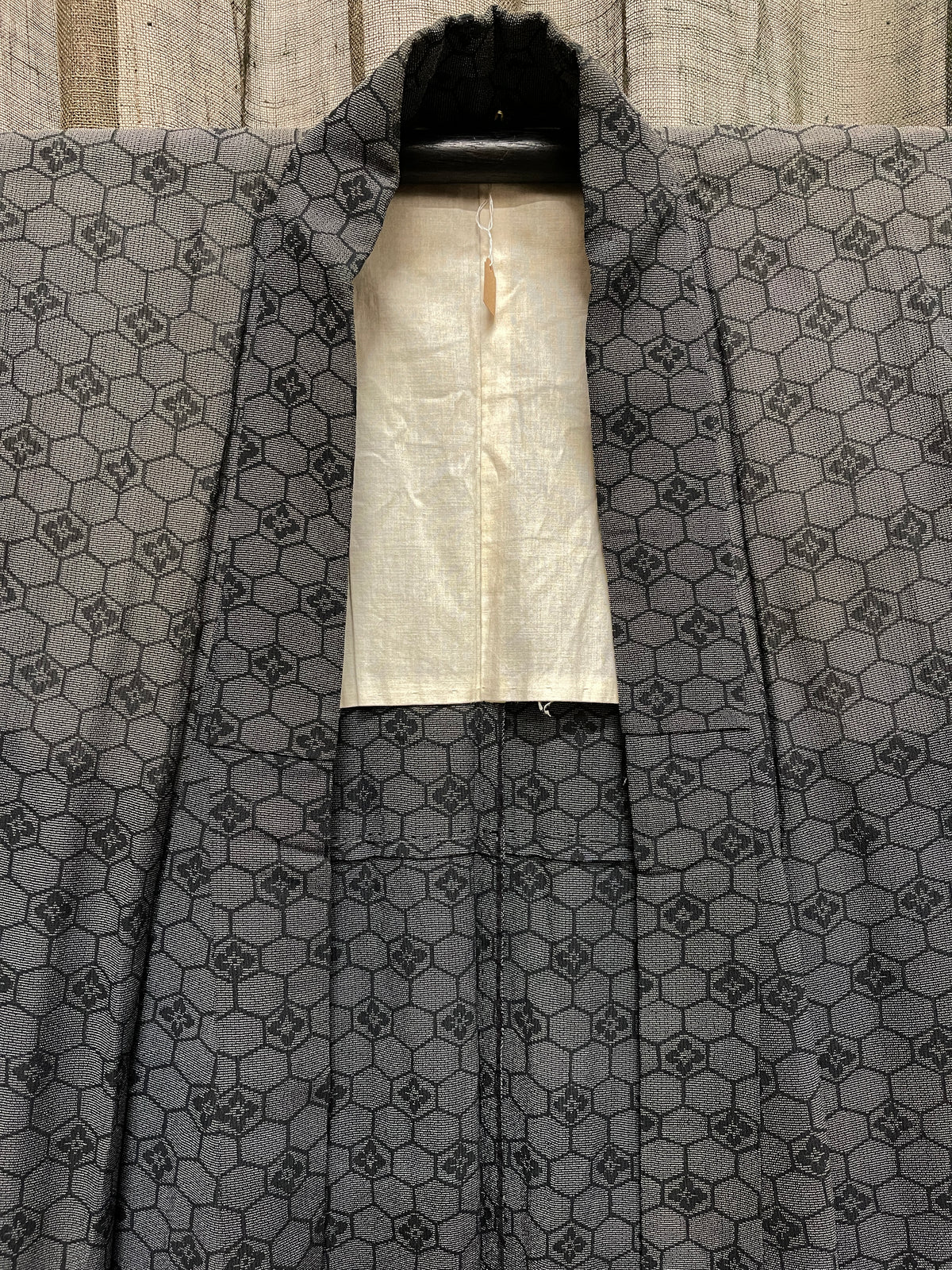 Vintage Japanese Silk Summer Kimono, Hexagon Lattice Pattern