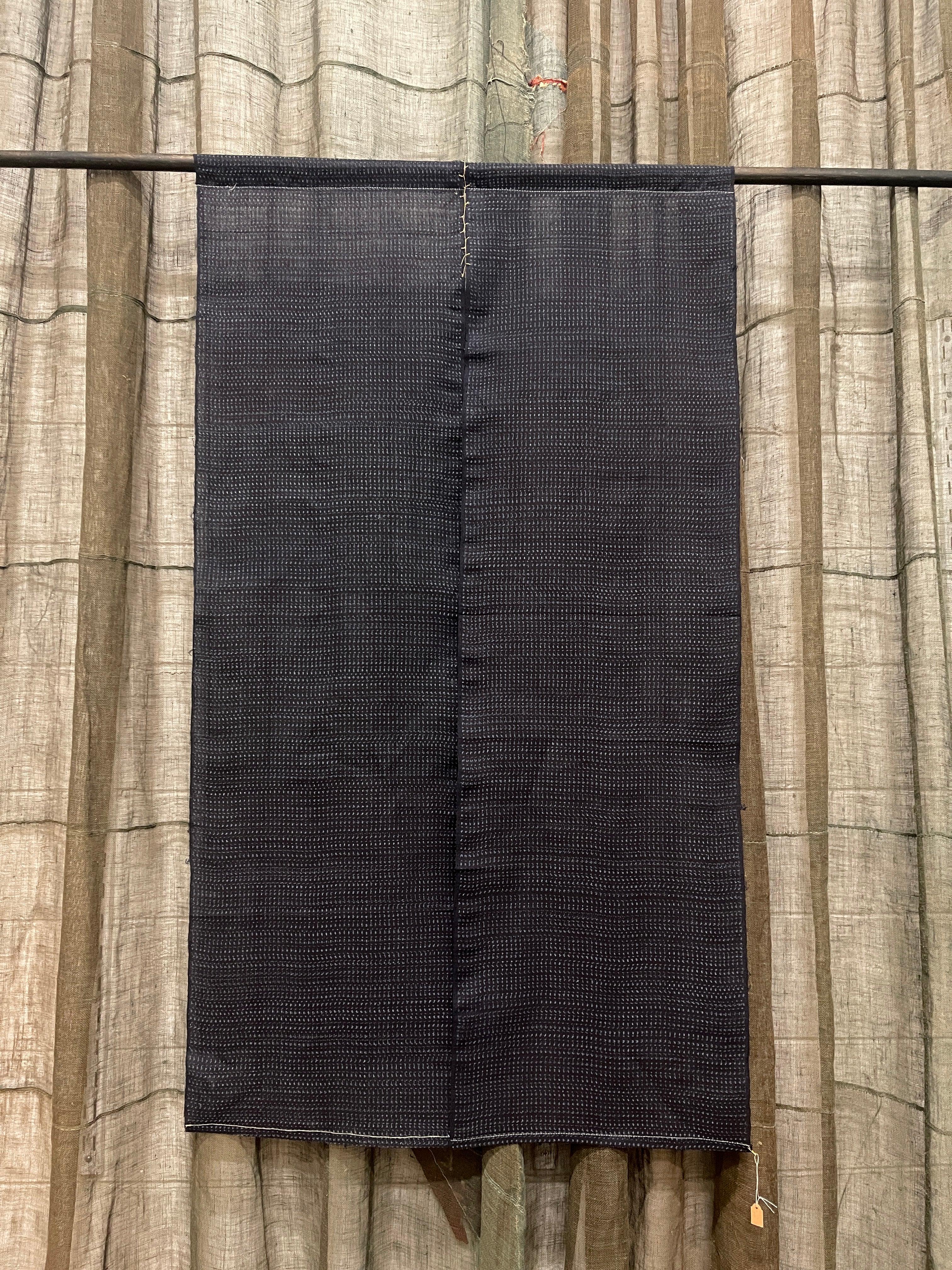 Vintage Japanese Kasuri Cotton Noren, Panelled Curtain