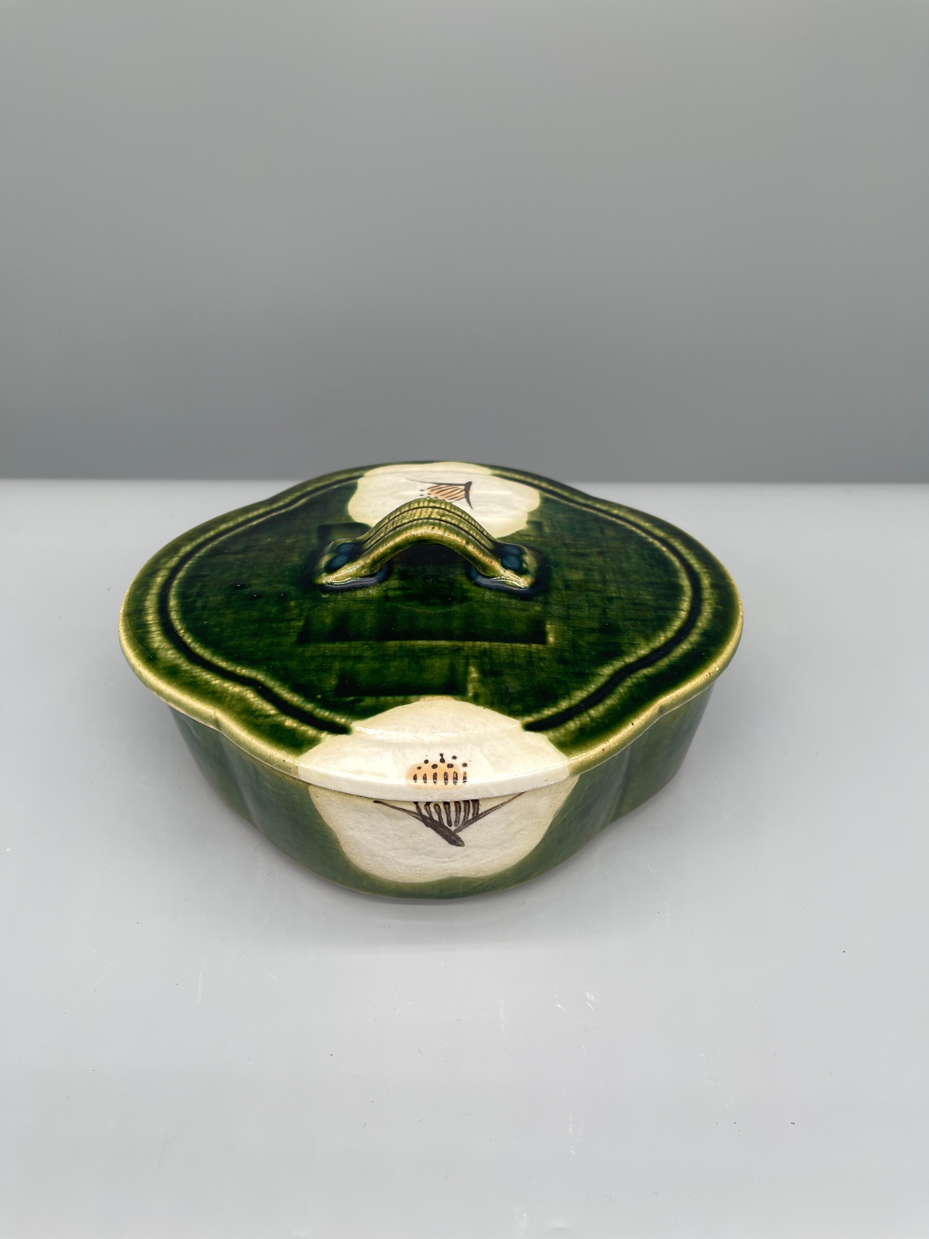 Vintage Japanese Oribe Style Lidded Sweets Bowl