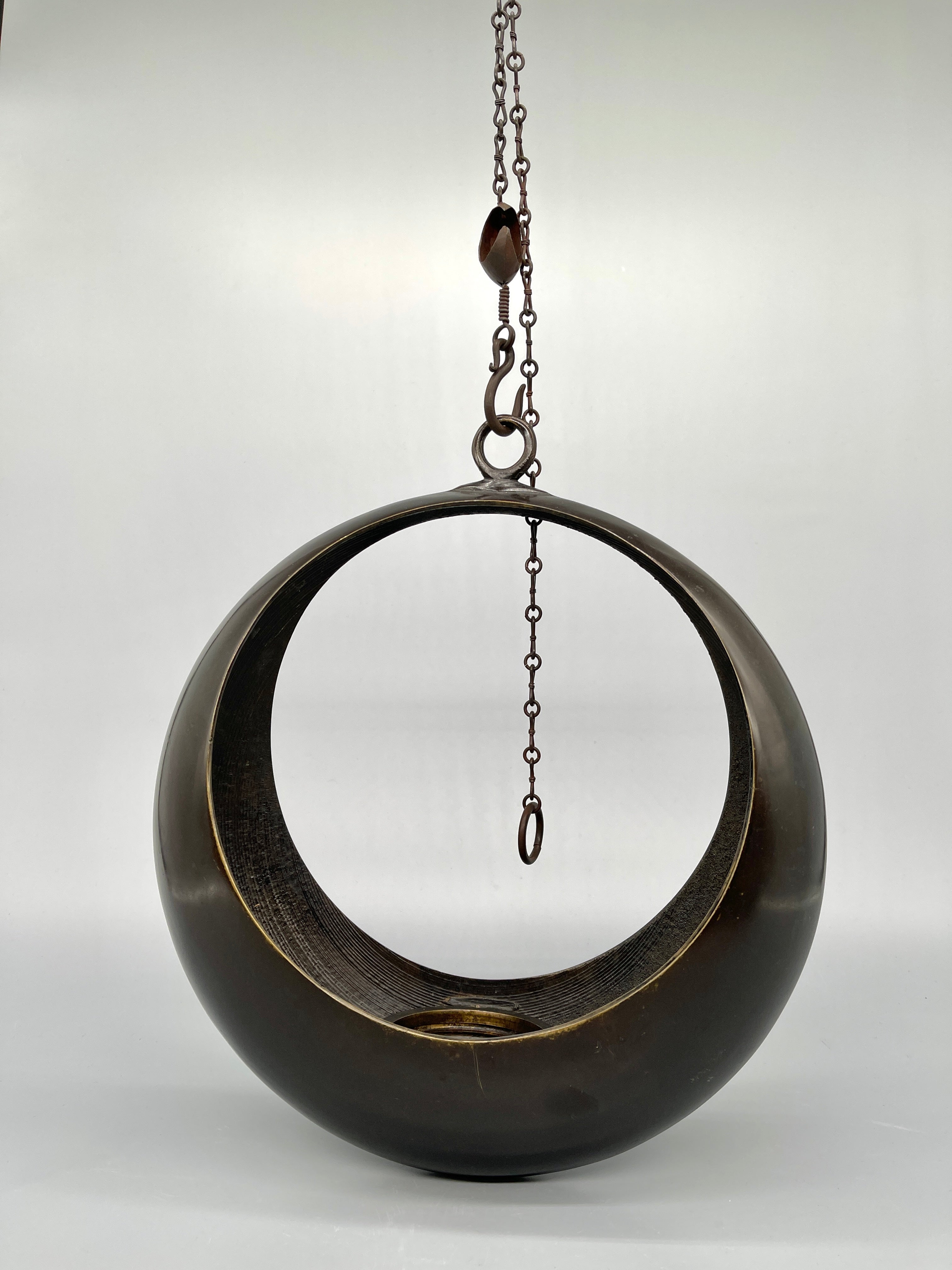 Vintage Japanese Bronze Crescent Moon Hanging Vase