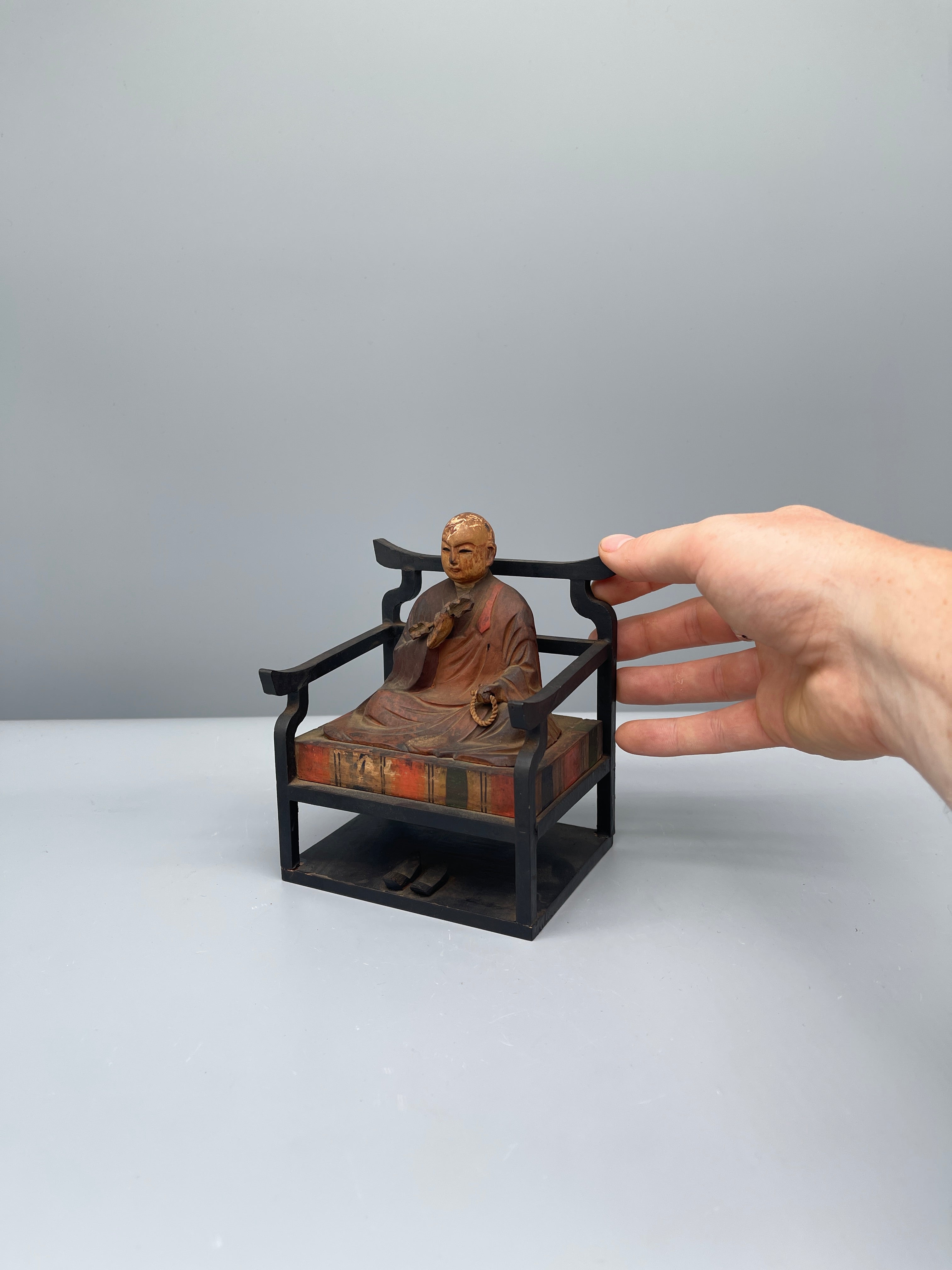 Antique Japanese Hand Carved Statue of Kobo Daishi | Meiji