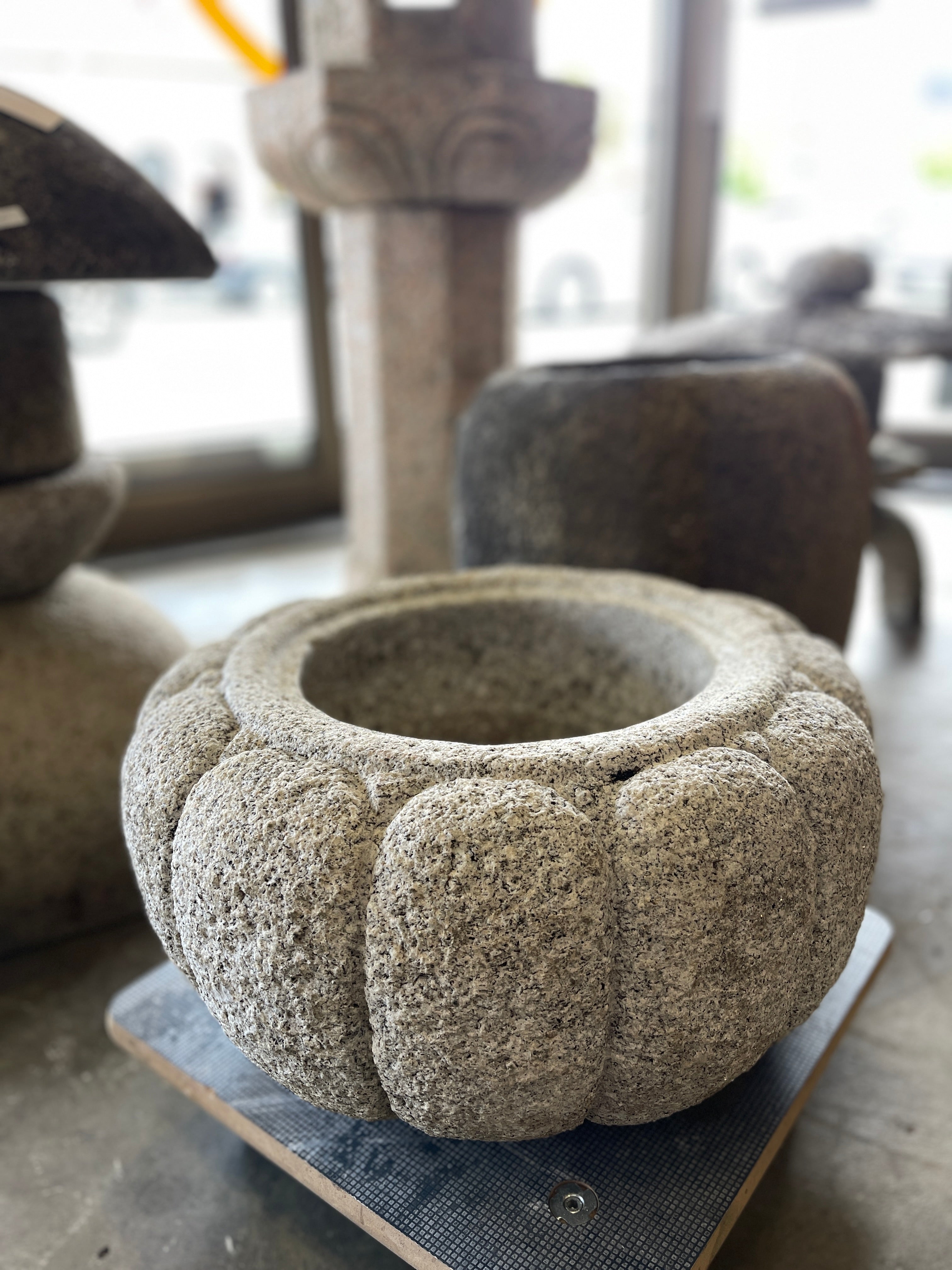 Japanese Kiku Chozubachi, Stone Water Basin - Granite | Mid 20th Century