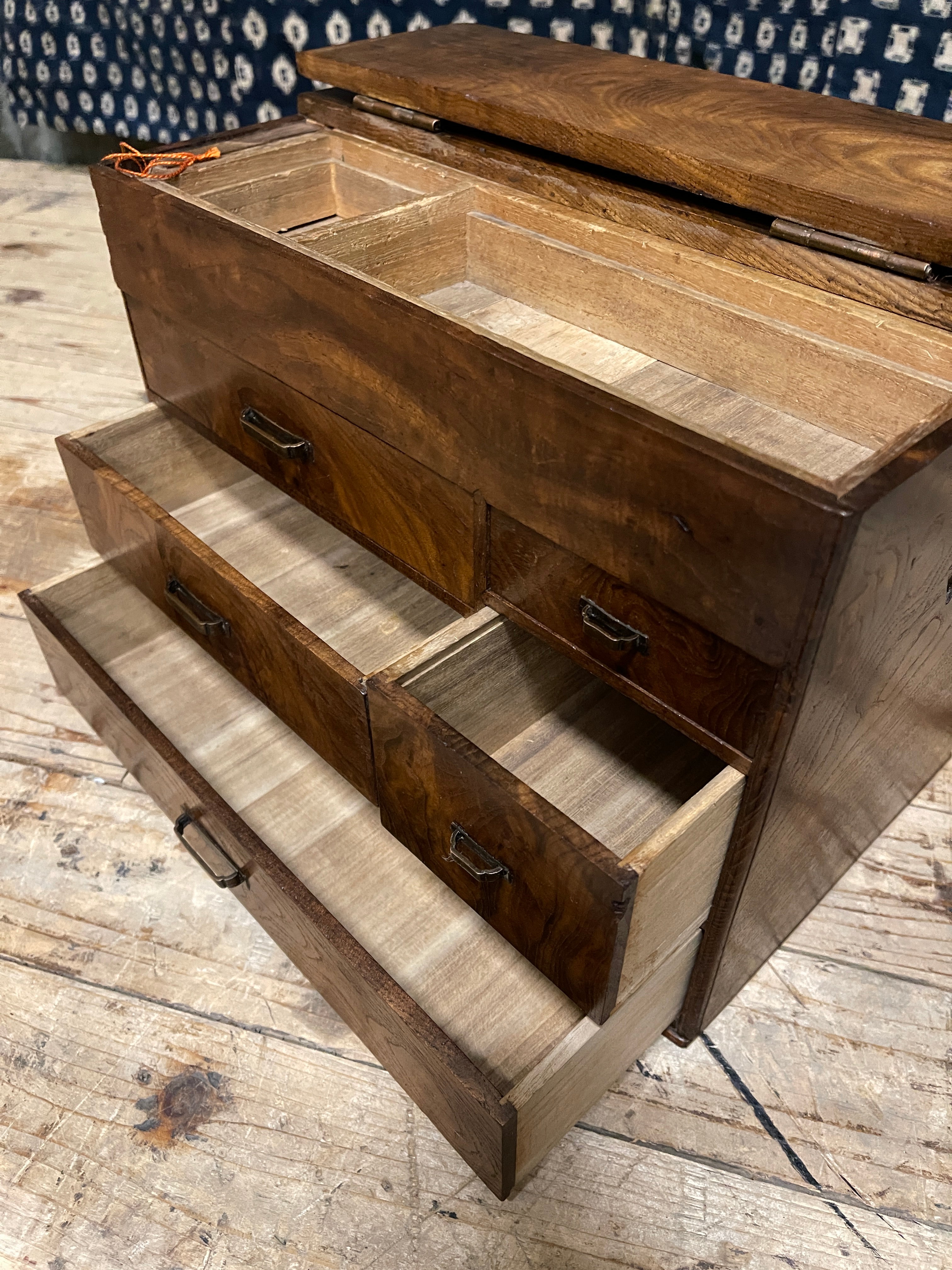 Vintage Japanese Sewing Box, Hari Bako - Elm | Midcentury