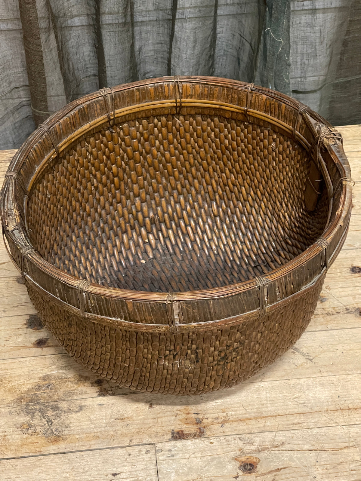 Vintage Chinese Country Farm Basket - Bamboo & Willow