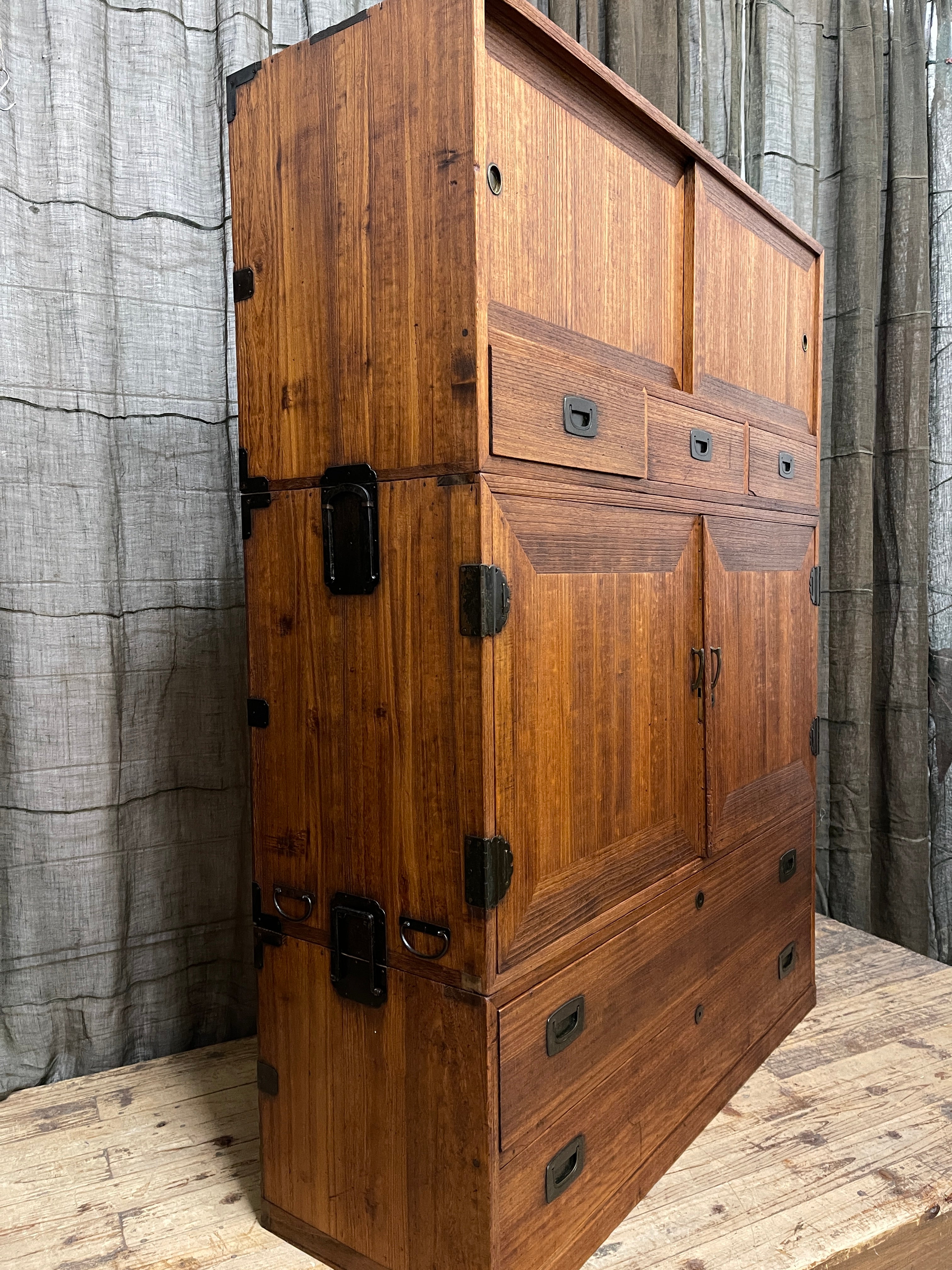 Japanese Three-Piece Kimono Chest of Drawers - Paulownia | Showa