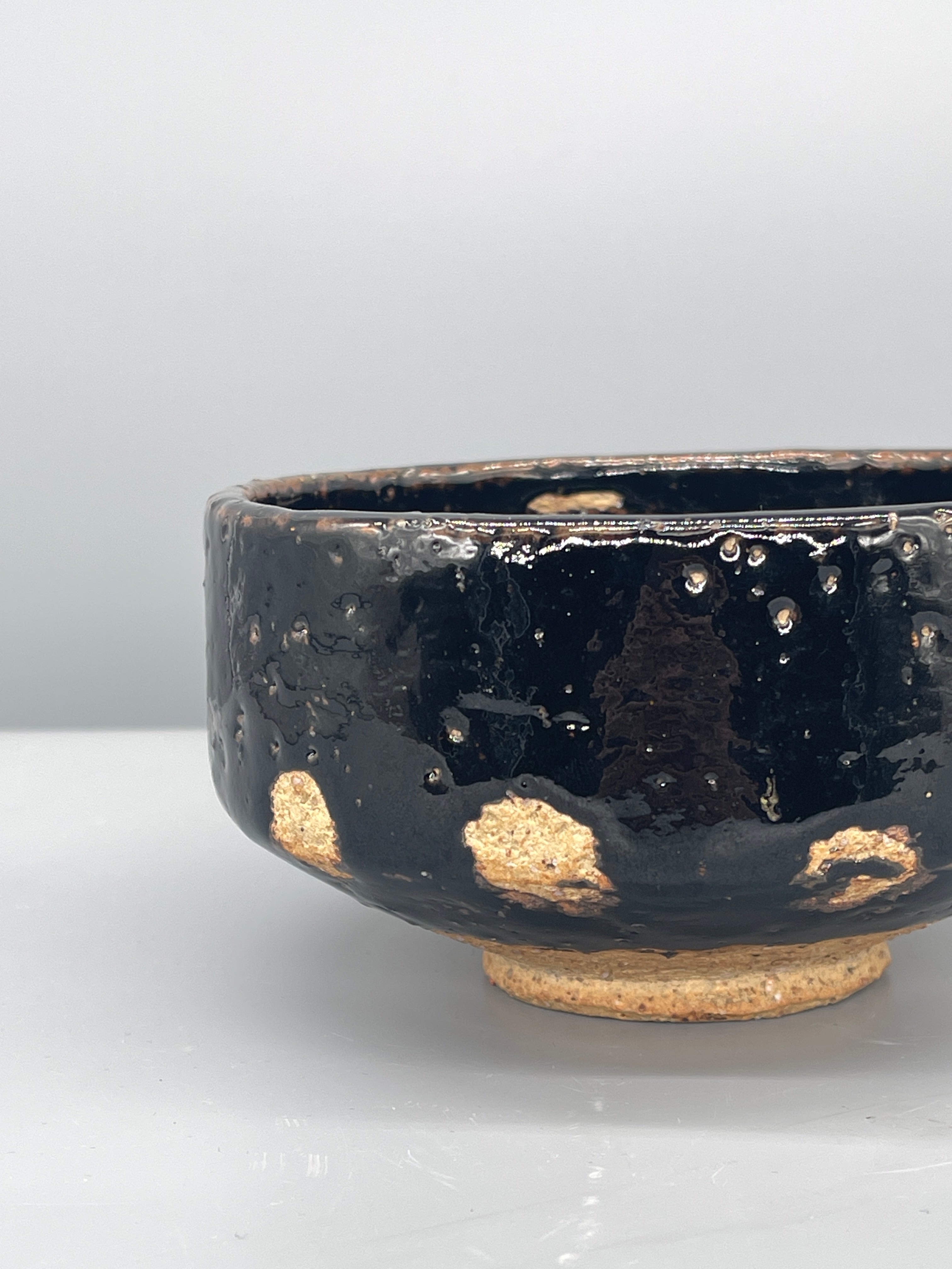 Vintage Japanese Chawan, Tea Bowl - Glossy Black Glaze