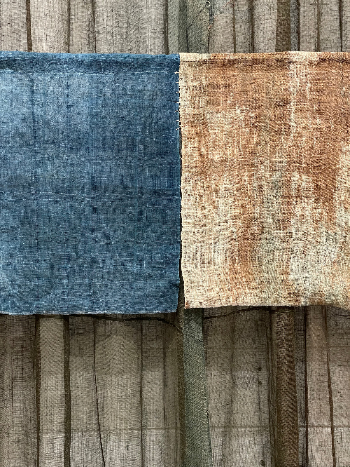 Vintage Japanese Hemp Noren, Panelled Curtain