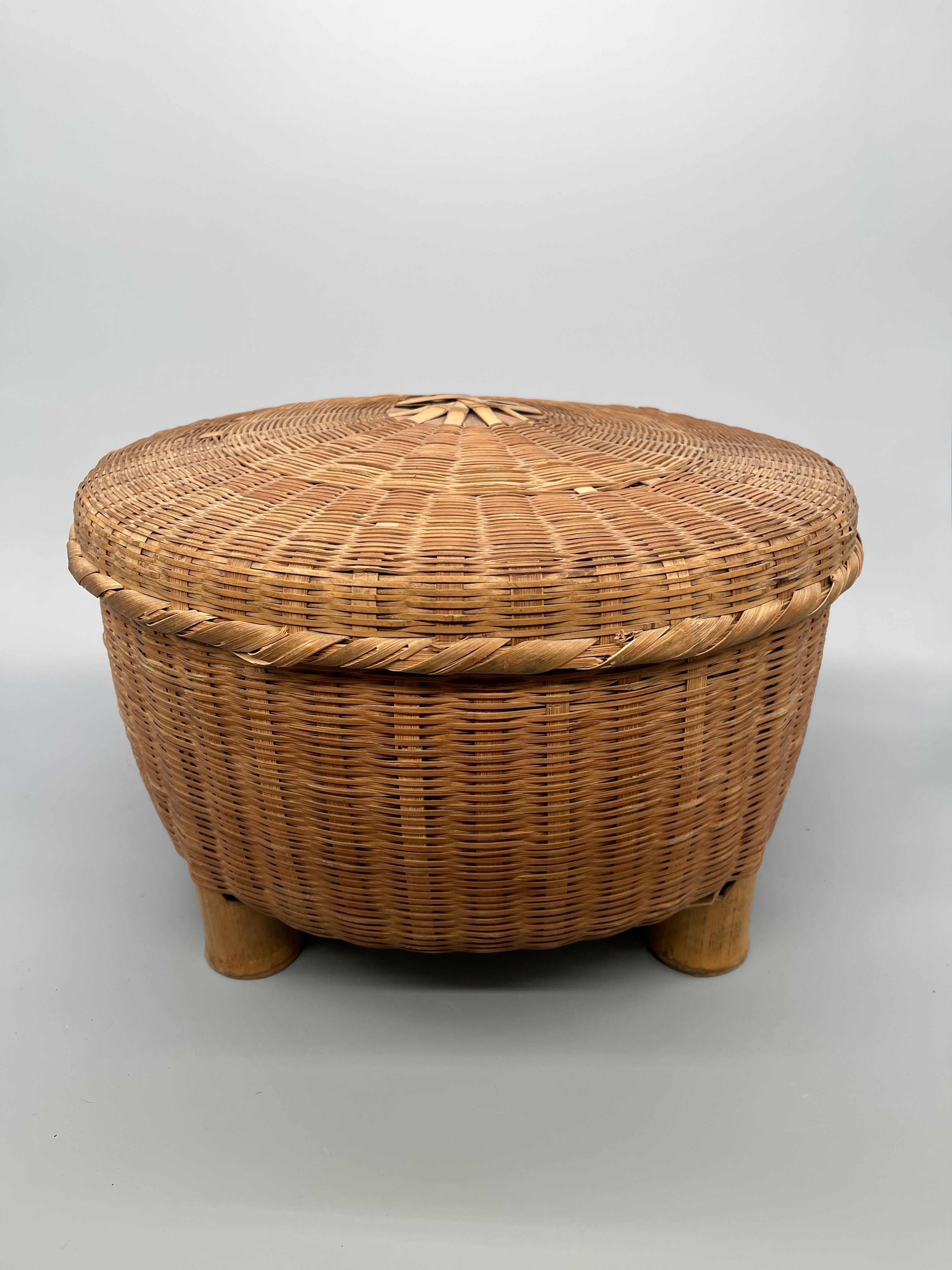 Vintage Japanese Woven Bamboo Lidded Basket