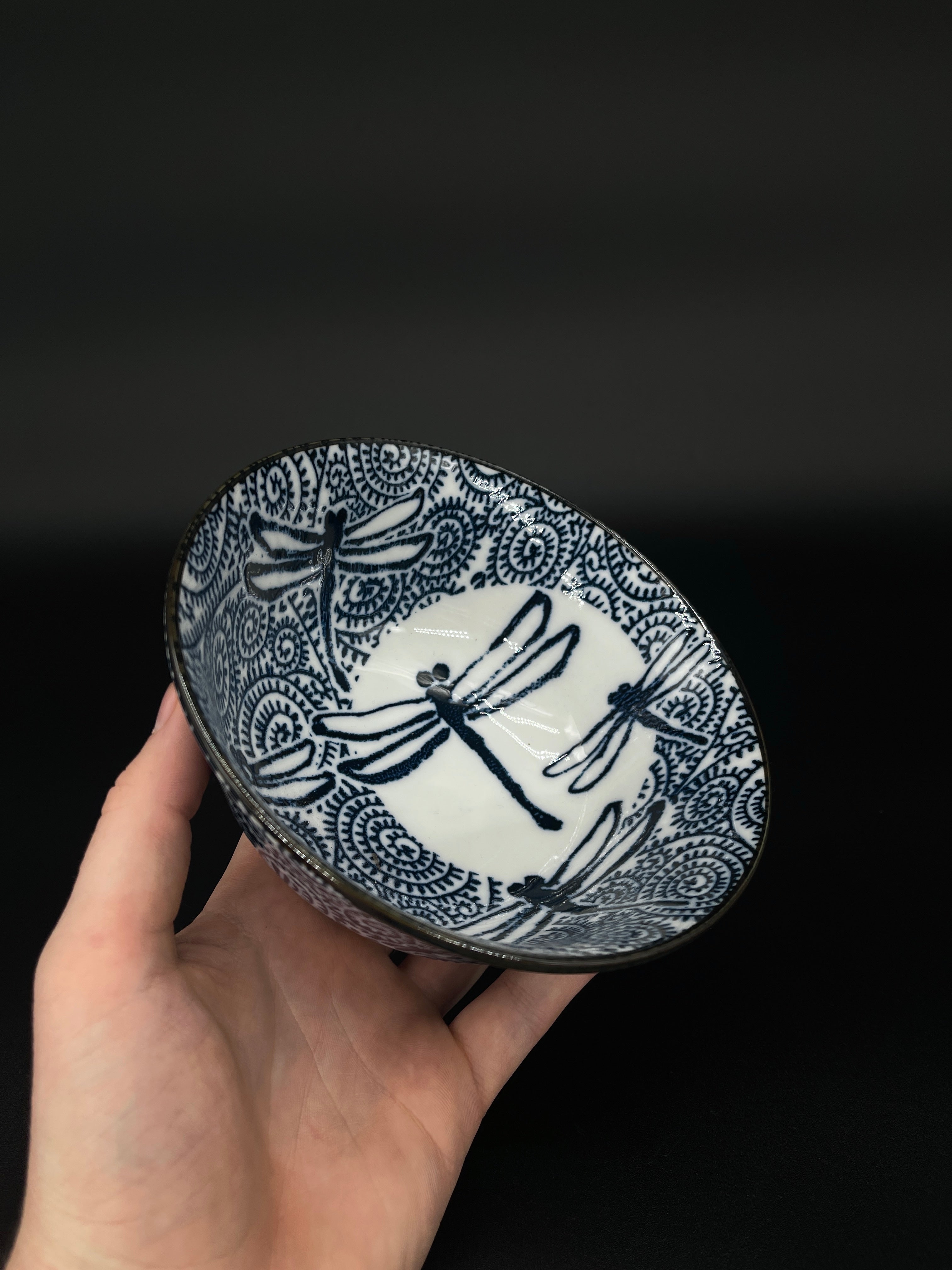 Contemporary Japanese Bowl - Blue & White Dragonfly