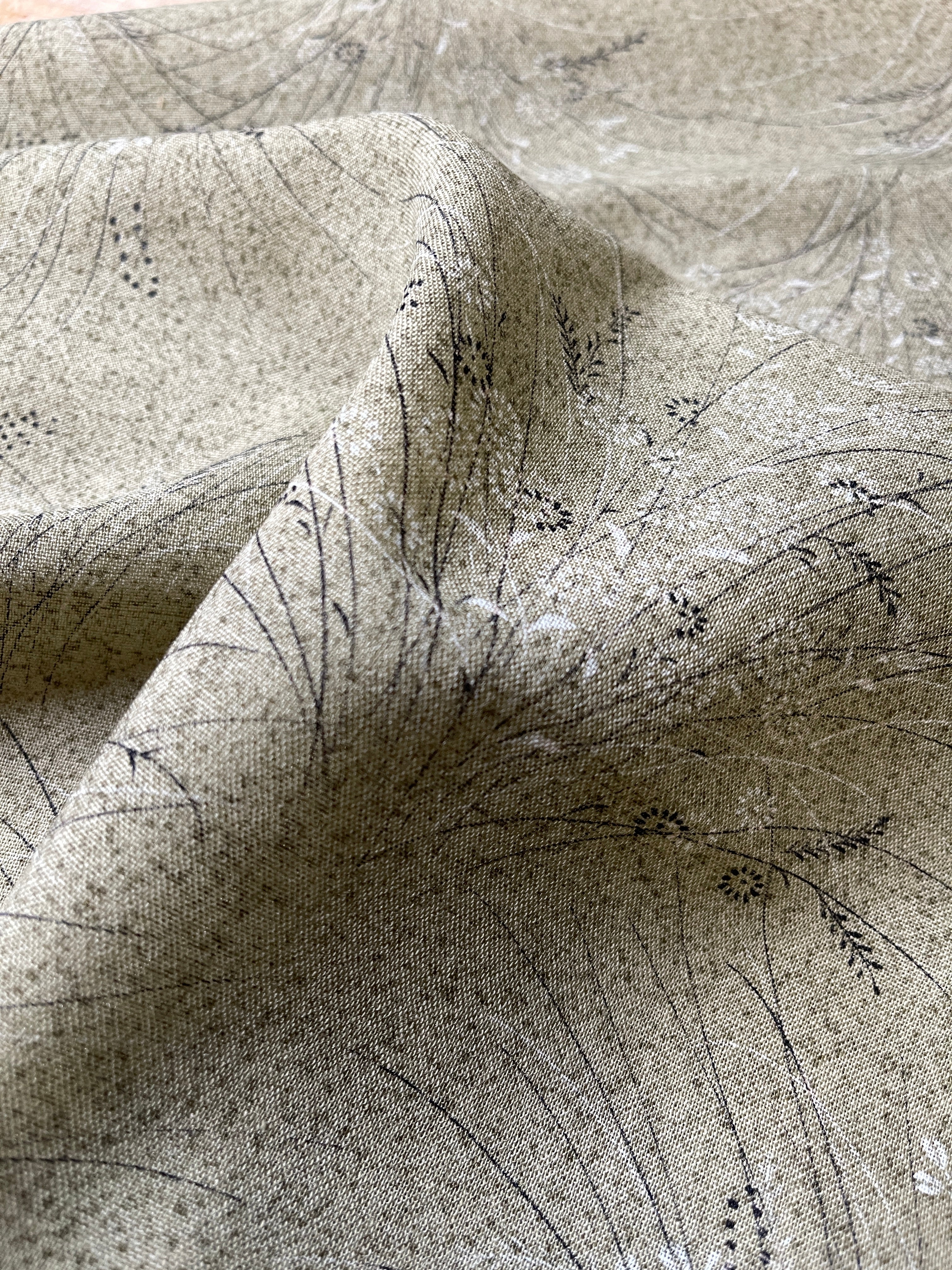 Japanese Silk Fabric, Sage with Grass Pattern