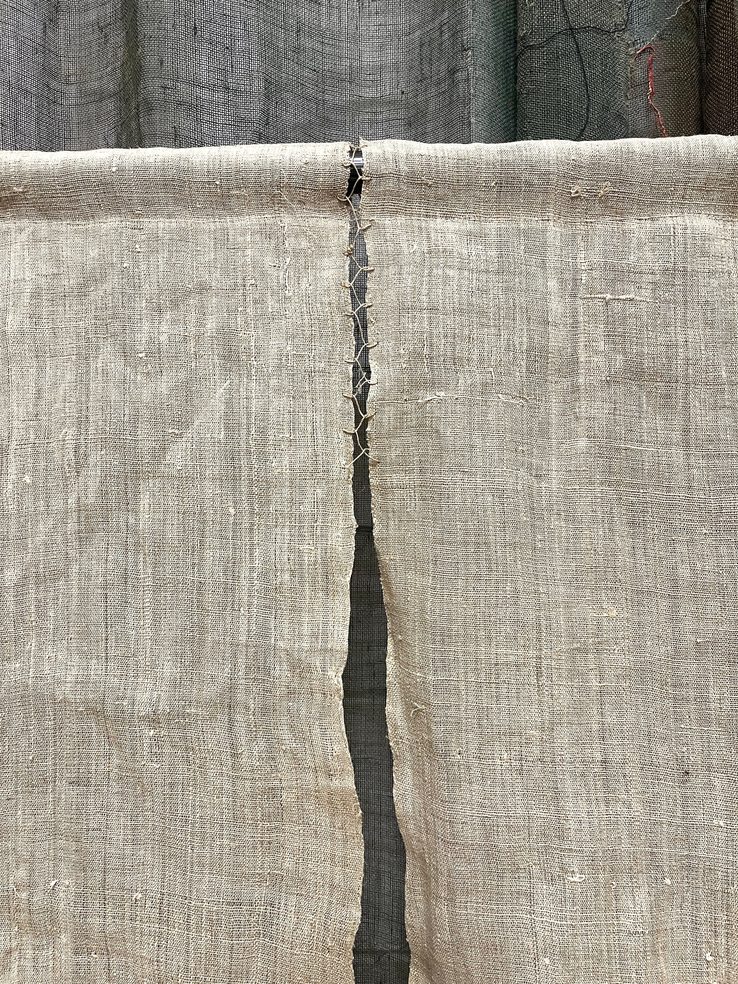Vintage Japanese Hemp Noren, Panelled Curtain
