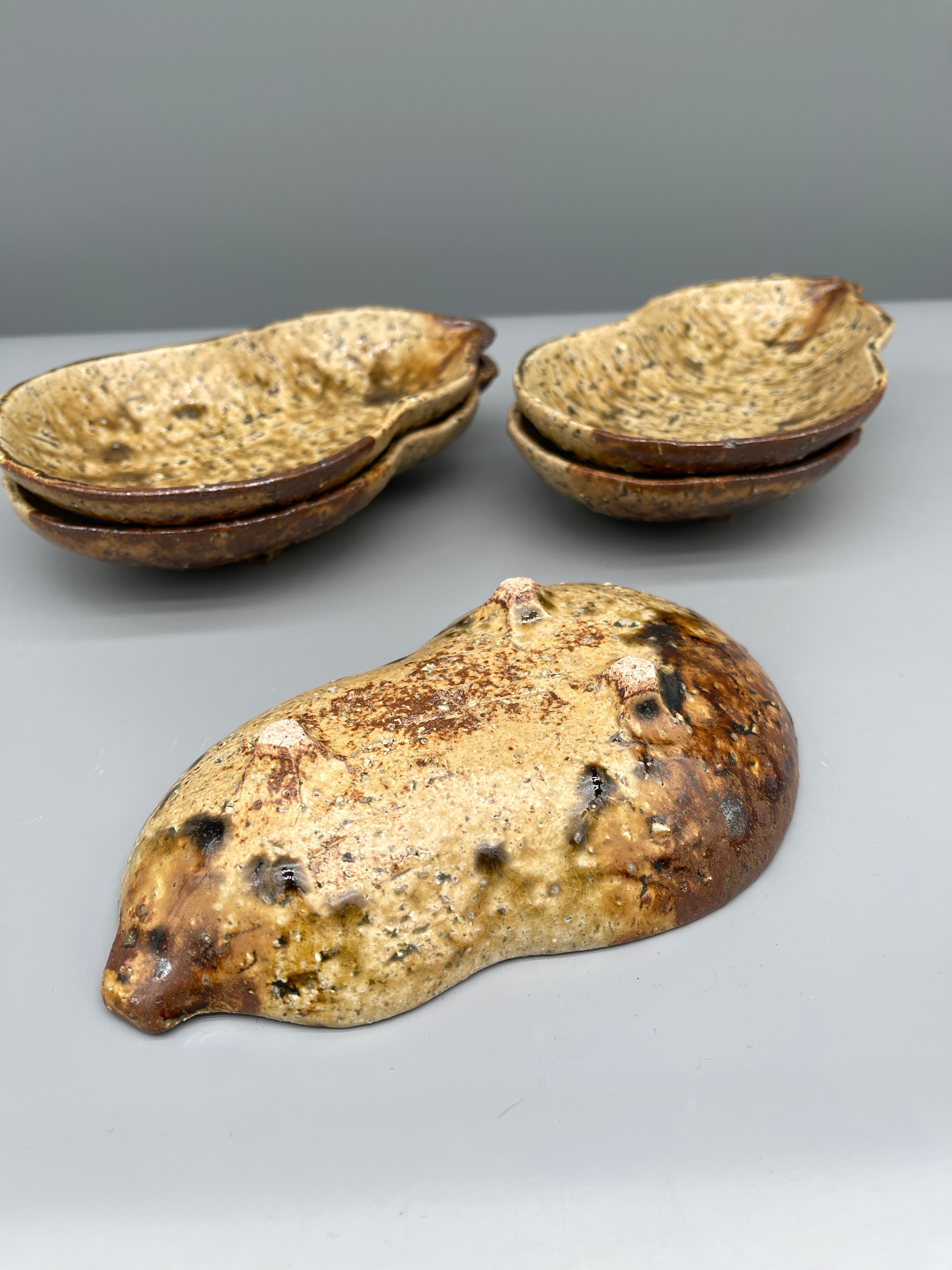 Set of Five Vintage Japanese Side Plates, Gourd Shape