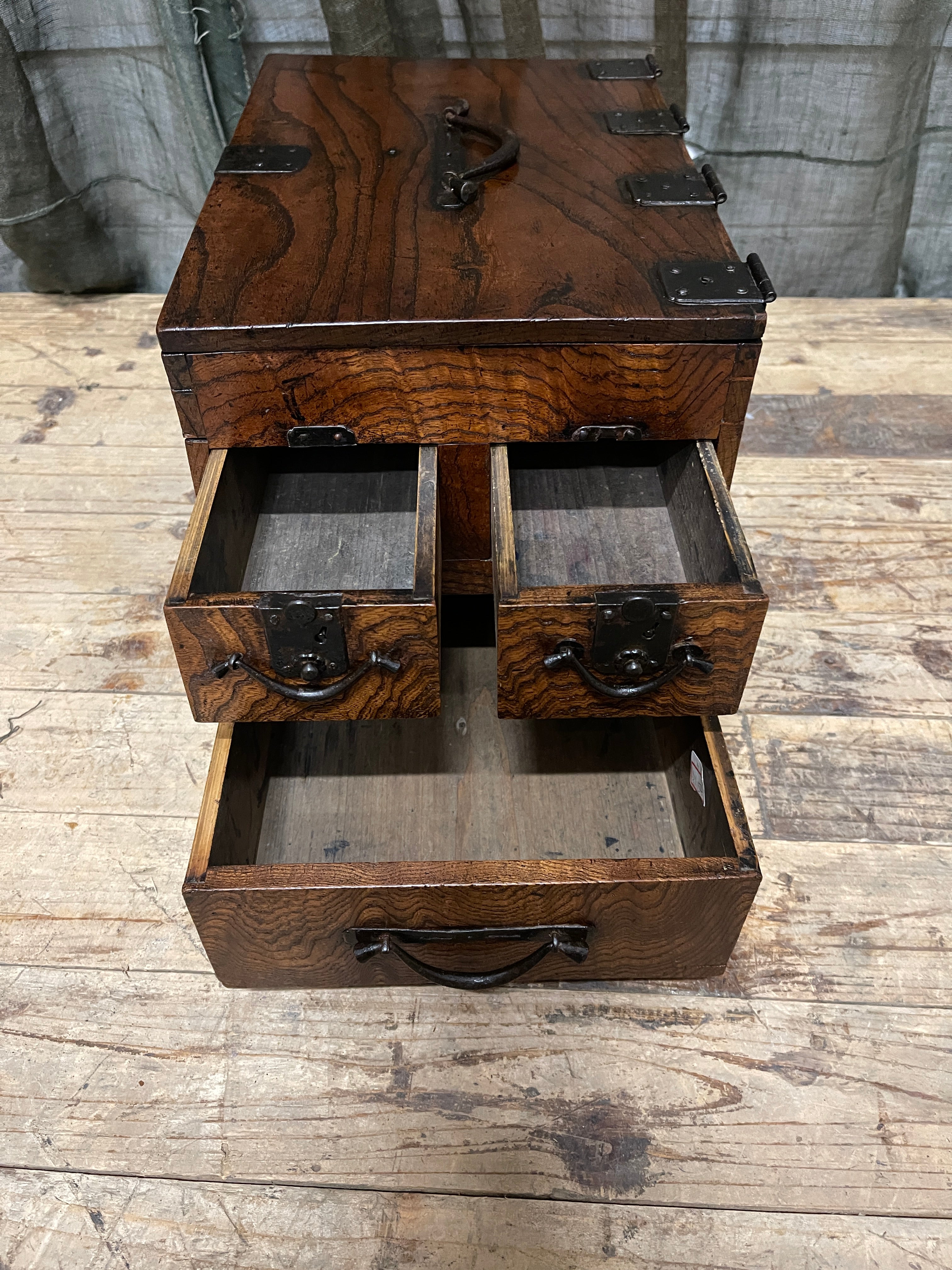 Suzuri Bako, Japanese Calligraphy Box - Elm | Meiji, c.1870