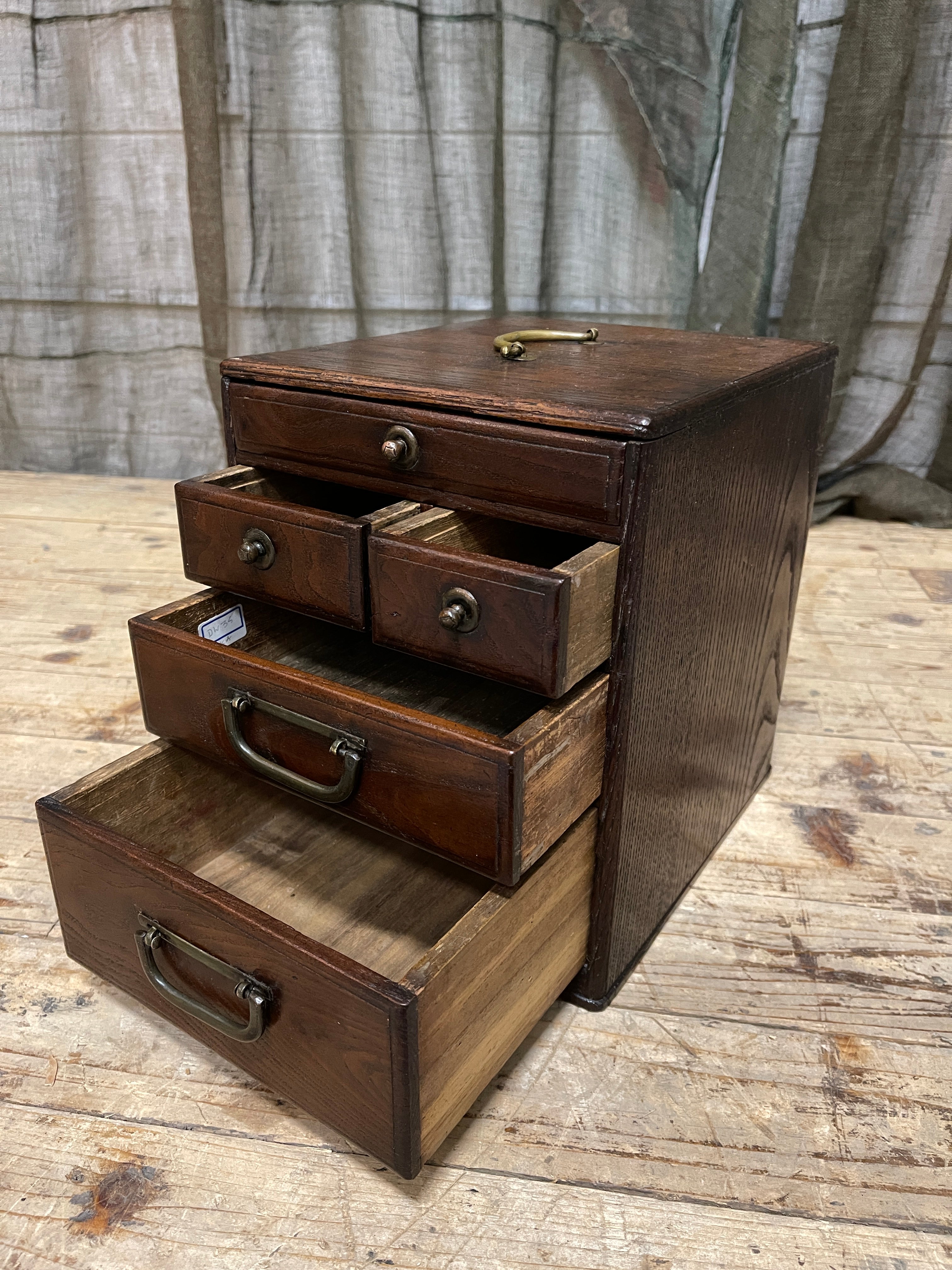Vintage Japanese Sewing Box, Hari Bako - Elm | 1920's