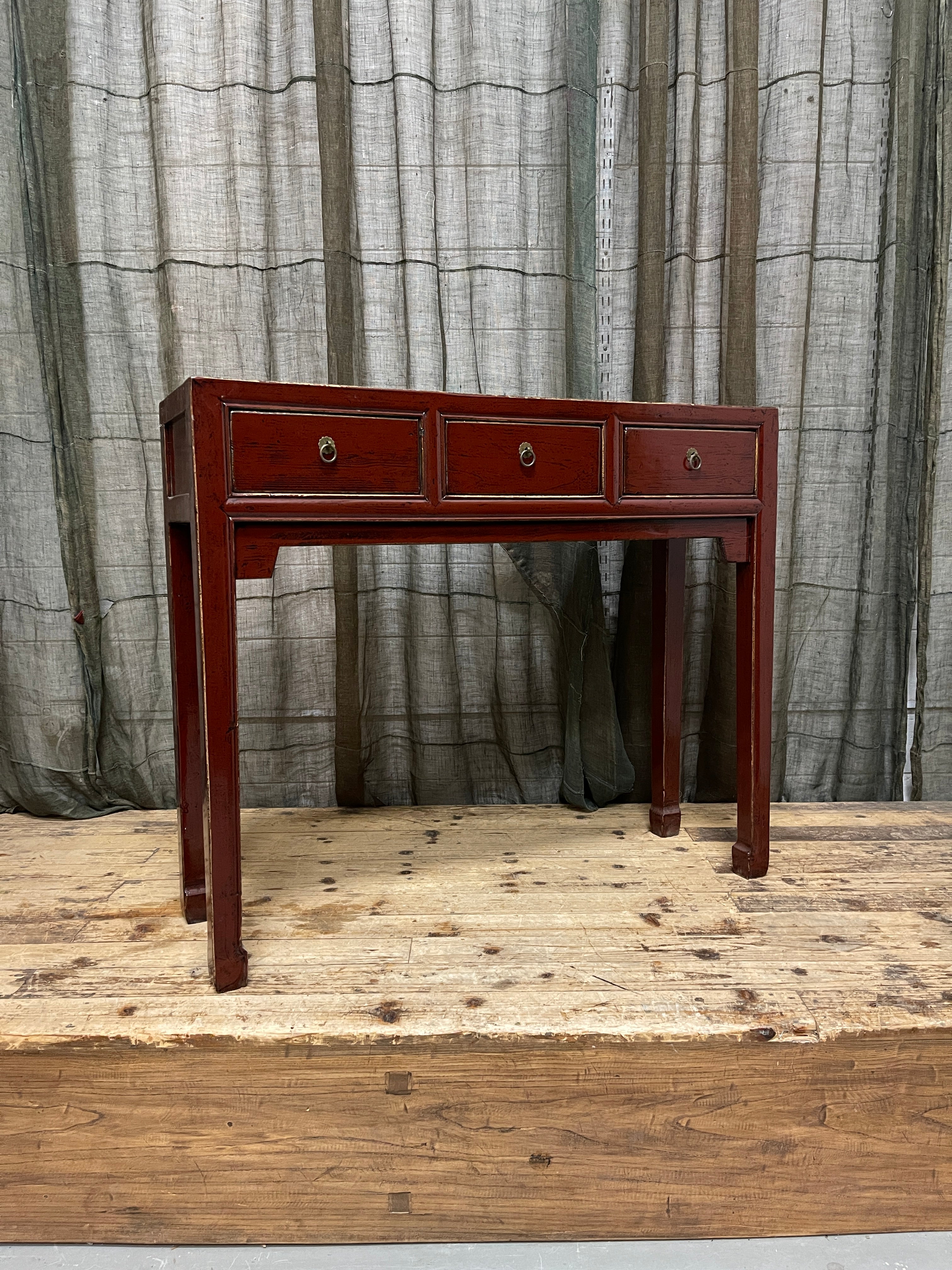 Provincial Style Deep Red Chinese Lacquered Hall Table