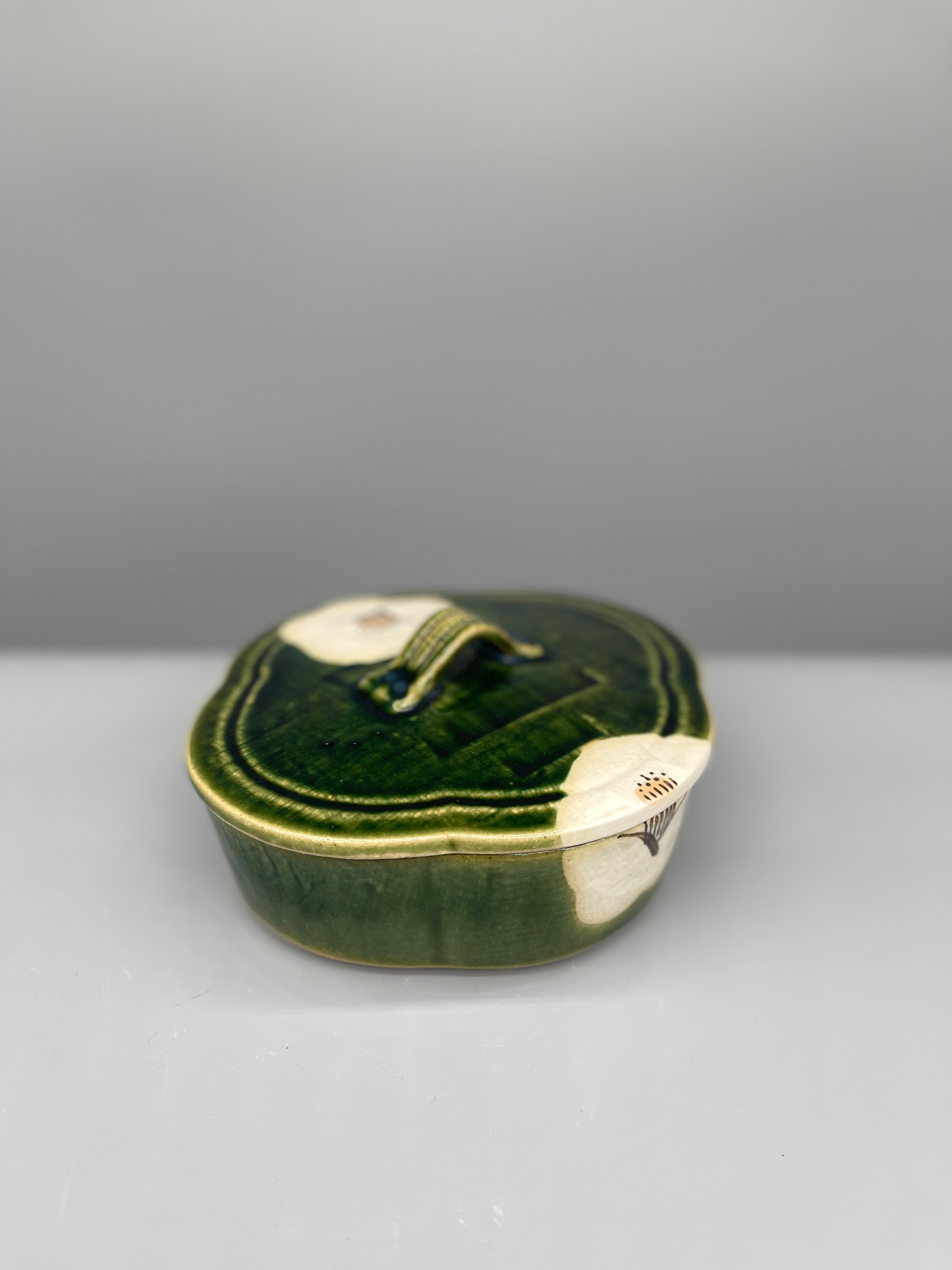 Vintage Japanese Oribe Style Lidded Sweets Bowl