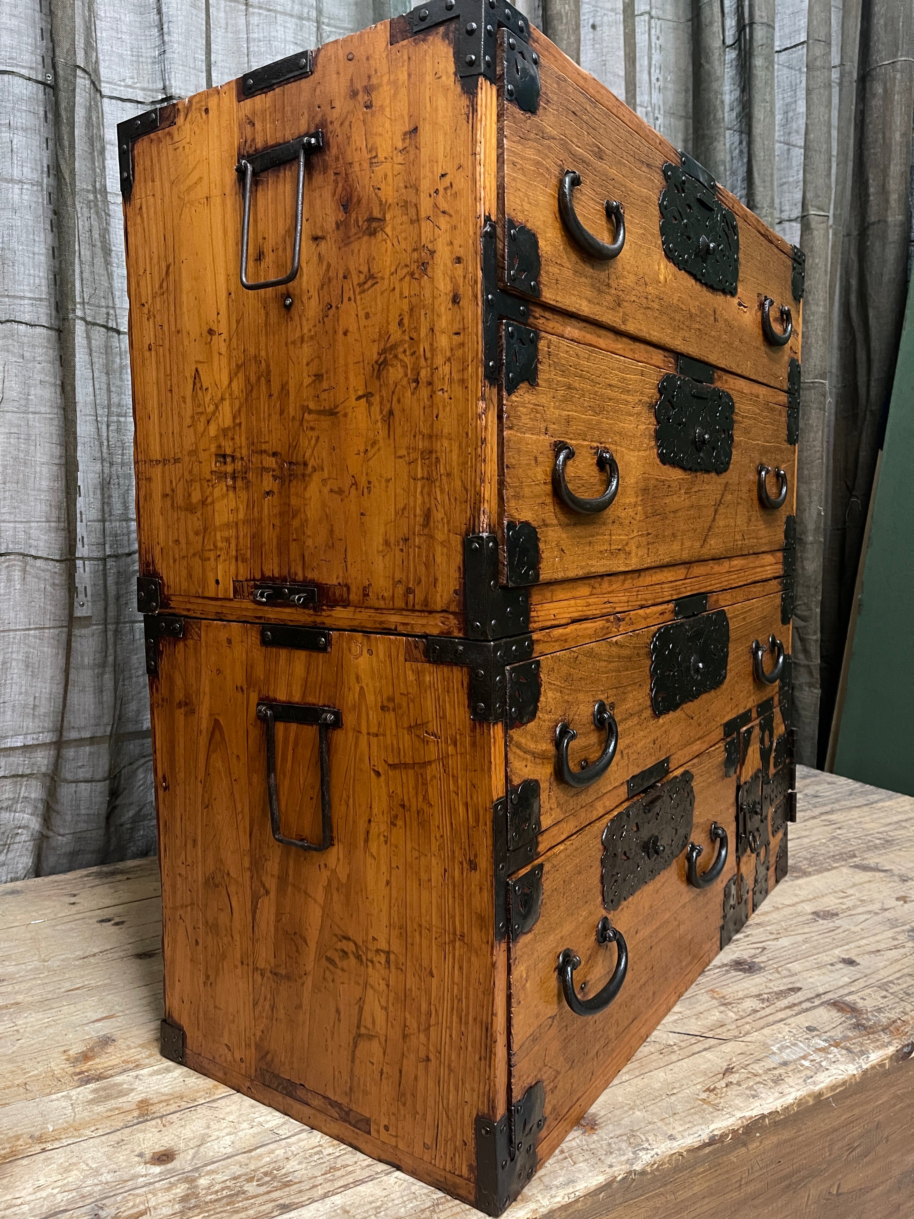 Japanese Kimono Storage Chest-on-Chest, Isho Dansu - Paulownia & Cypress | Meiji