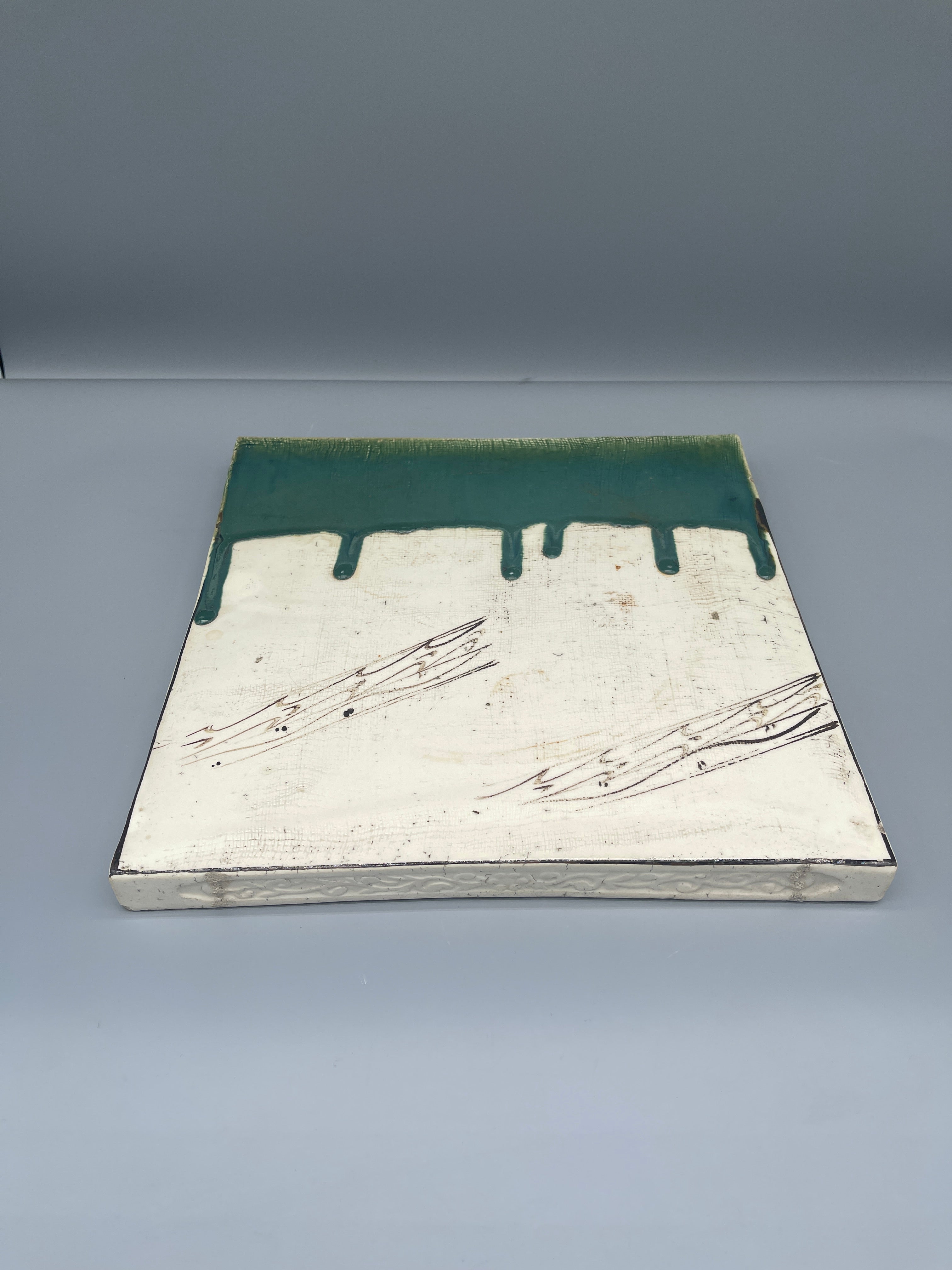 Vintage Japanese Oribe Pottery Tea Tile