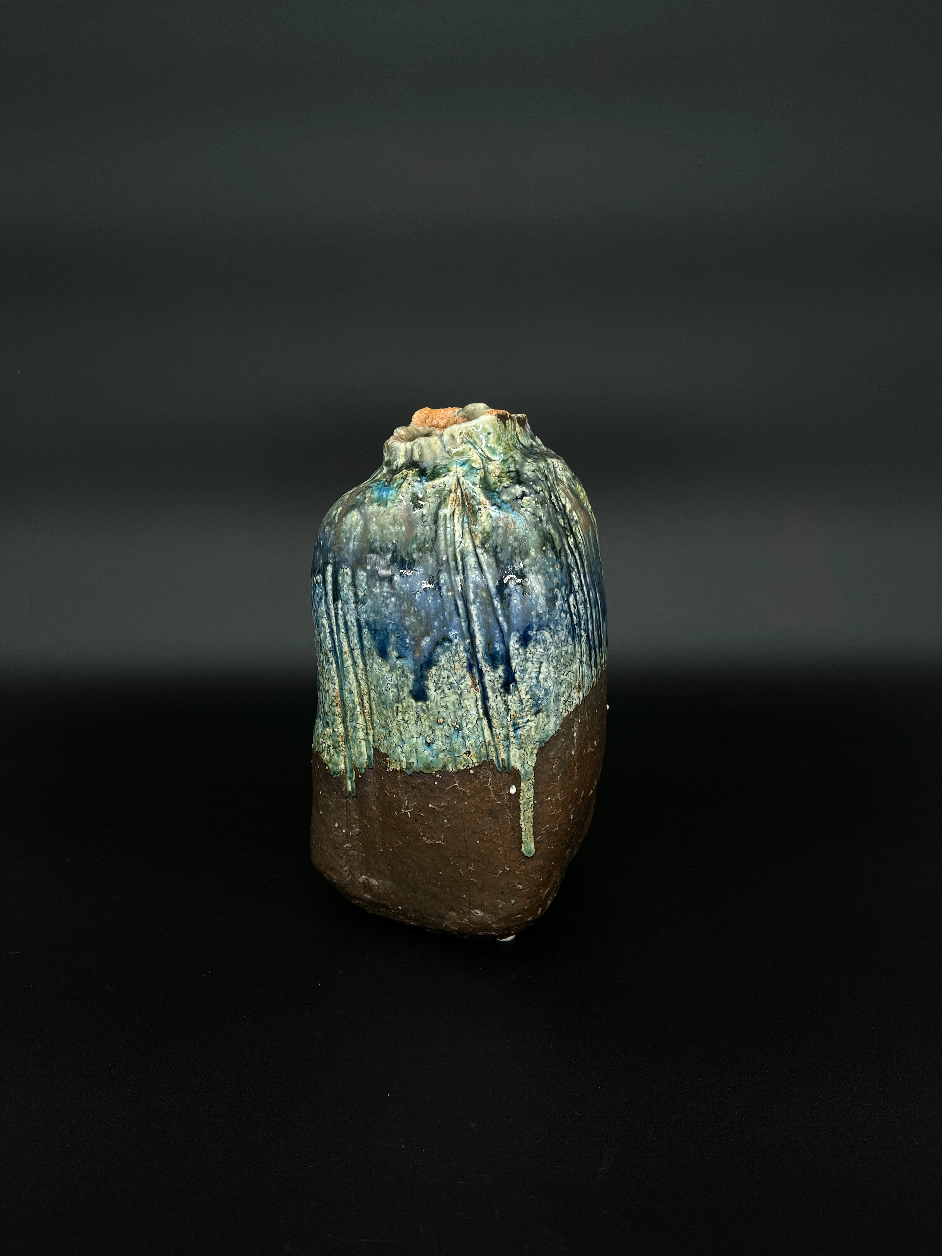 Vintage Japanese Blue Pottery Vase