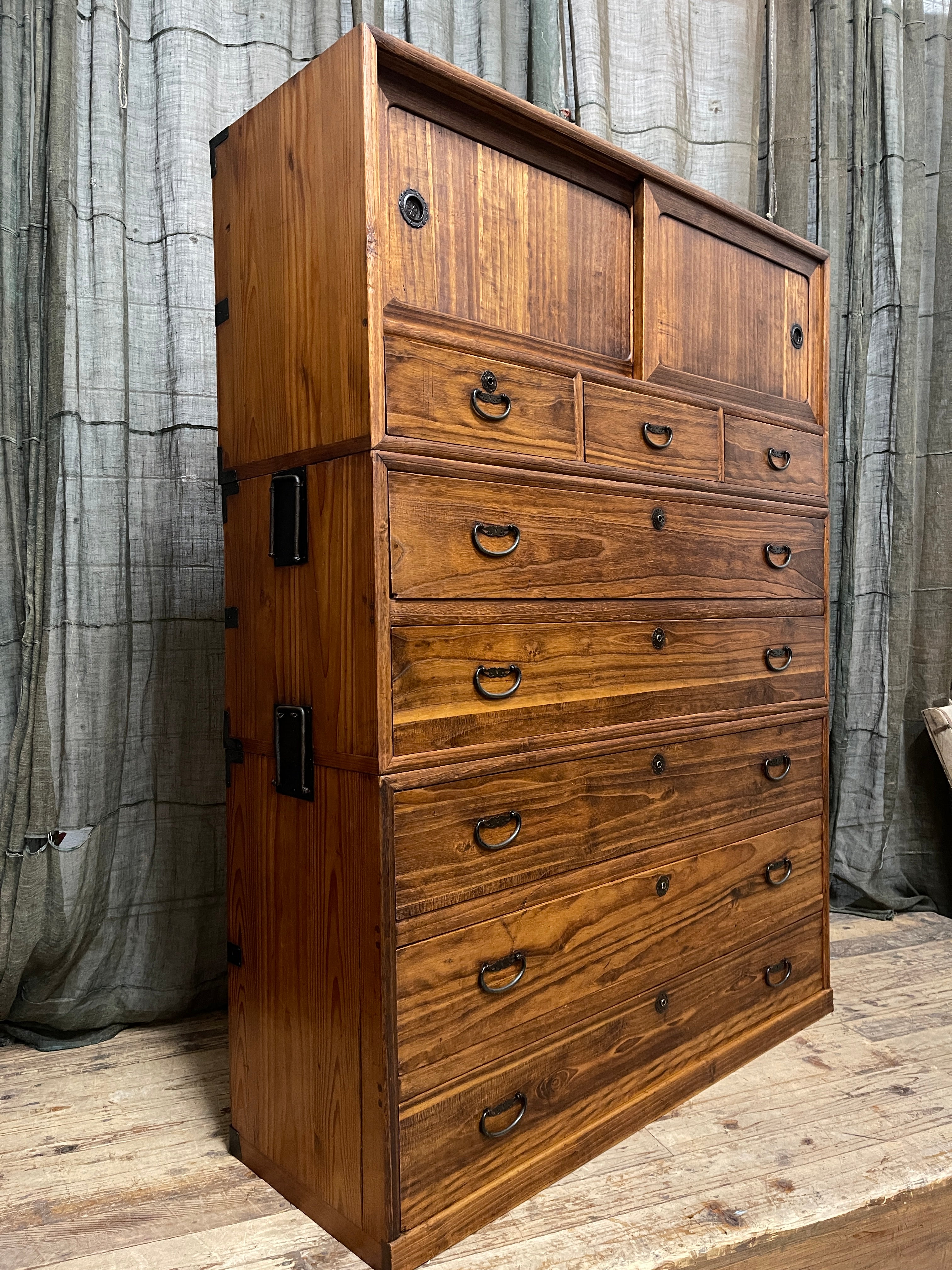 Japanese Three-Piece Kimono Chest of Drawers - Paulownia | Midcentury