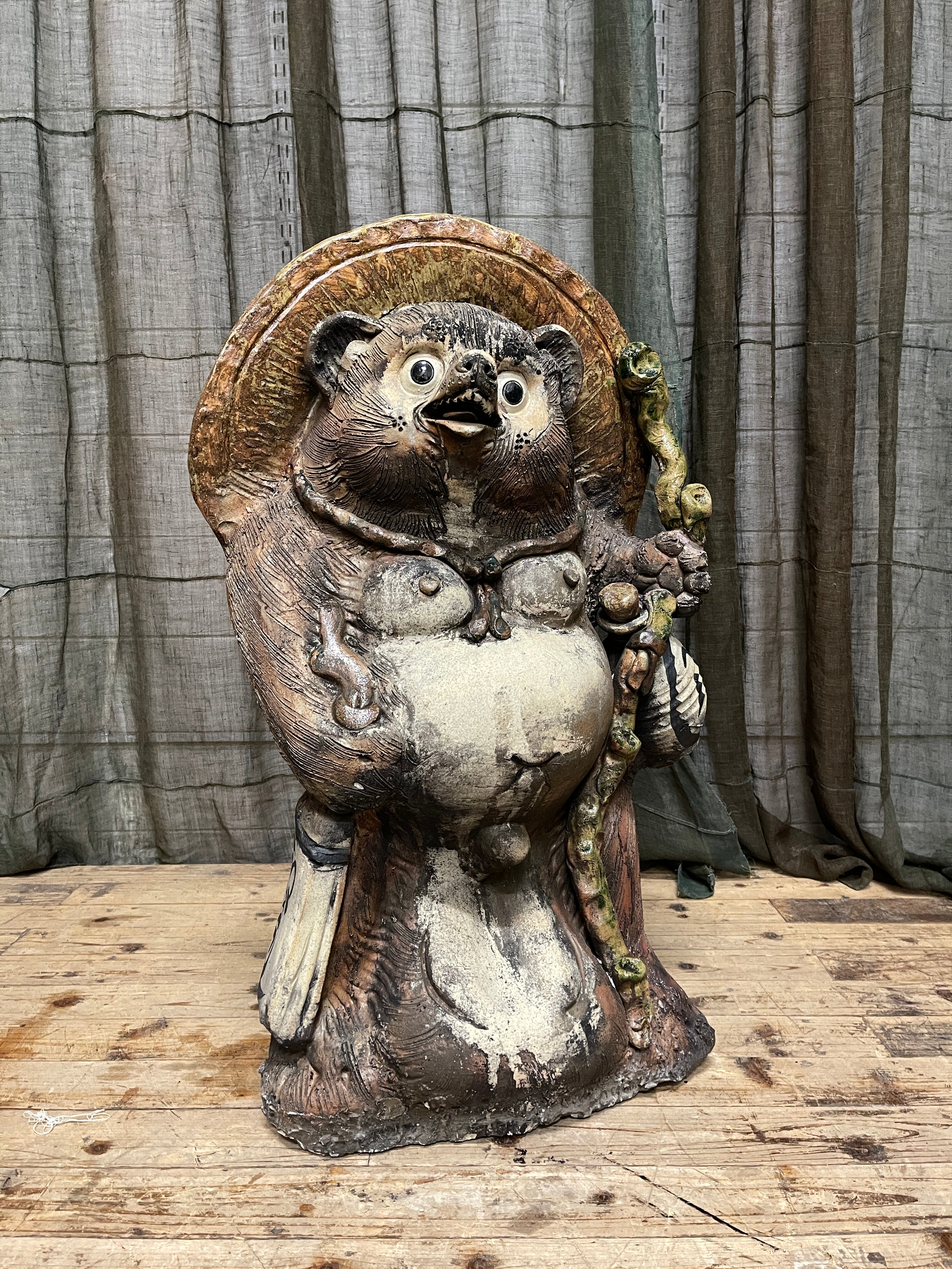 Large Vintage Tanuki Statue, Hand-Crafted