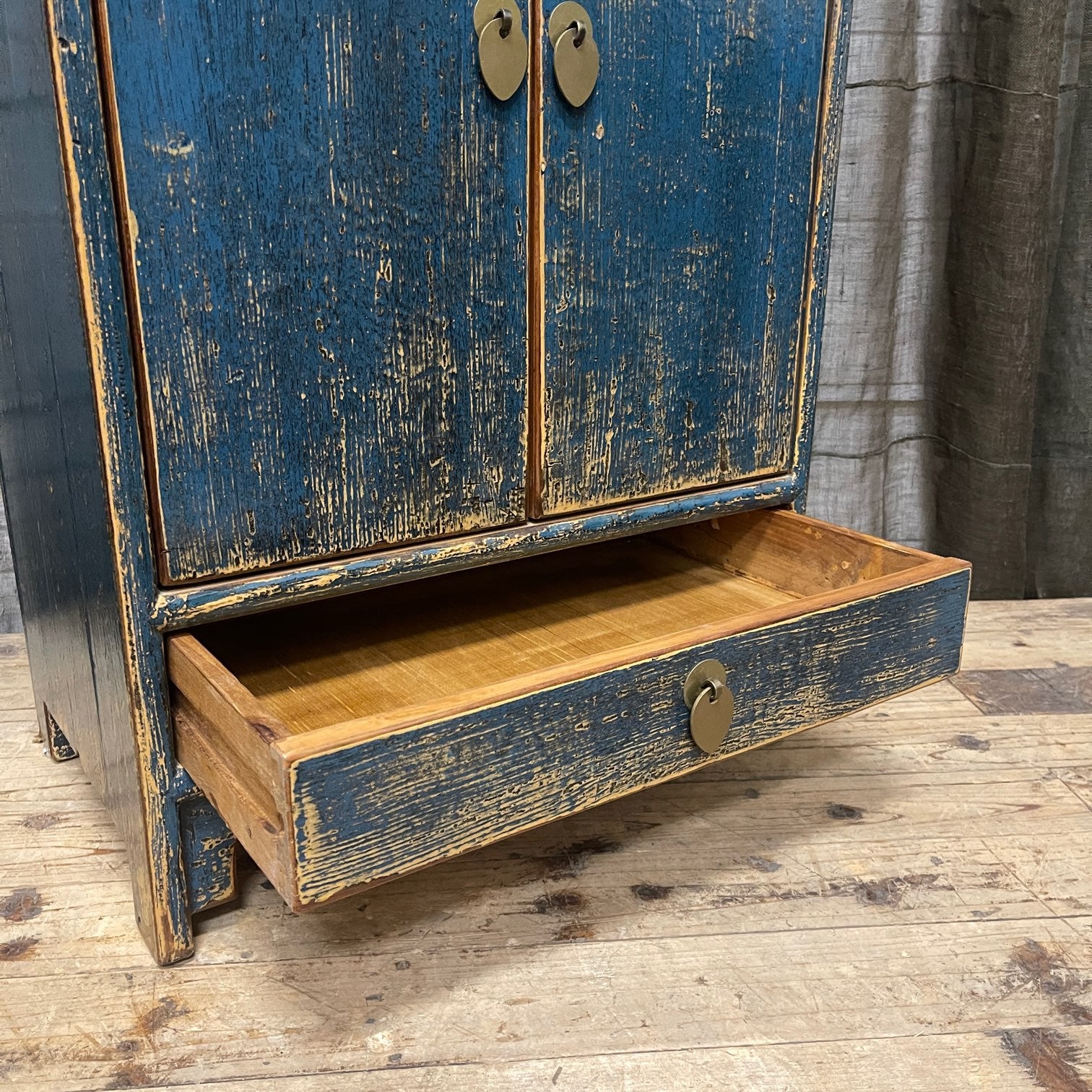 Provincial Style Chinese Blue Lacquered Side Cabinet