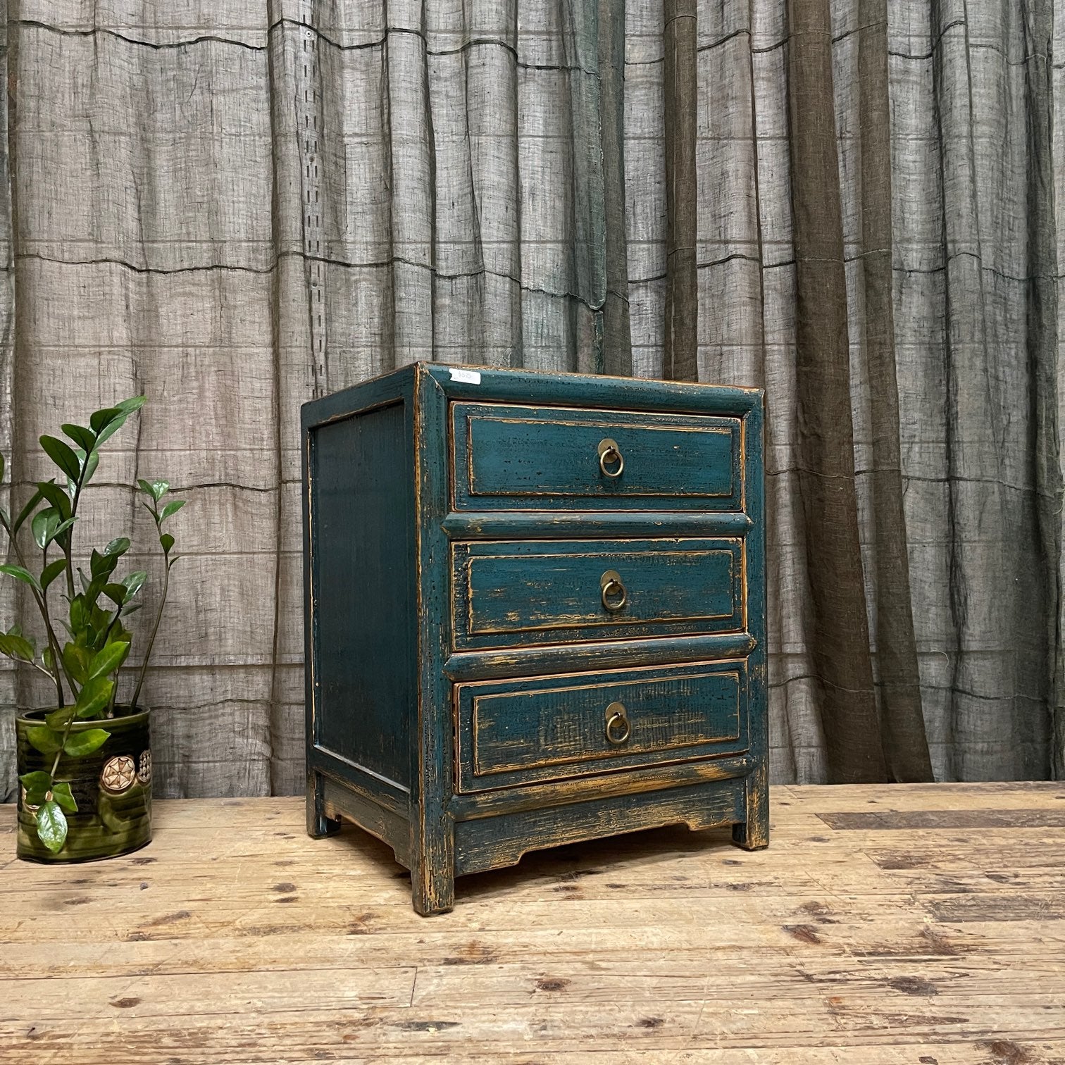 Provincial Style Chinese Blue Lacquered Side Cabinet