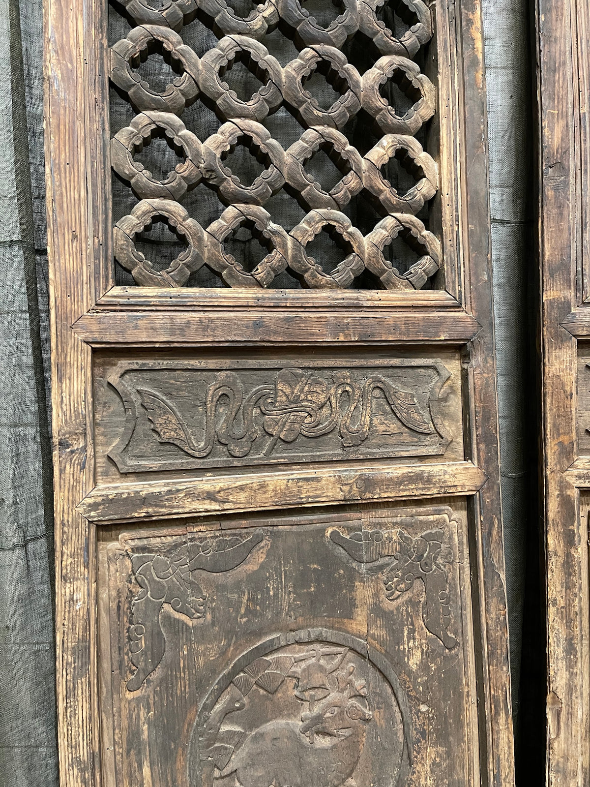 Antique Chinese Carved Wooden Doors, Pair - Late 19th Century