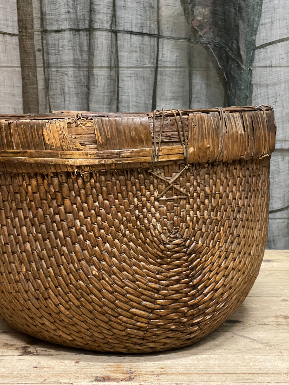 Vintage Chinese Country Farm Basket - Bamboo & Willow