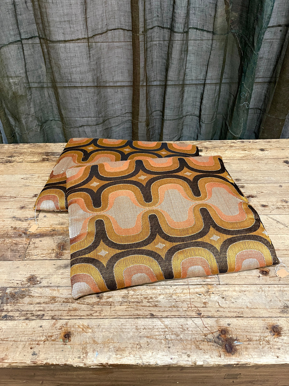 Vintage Mid Century Japanese Floor Cushions, Orange Silk