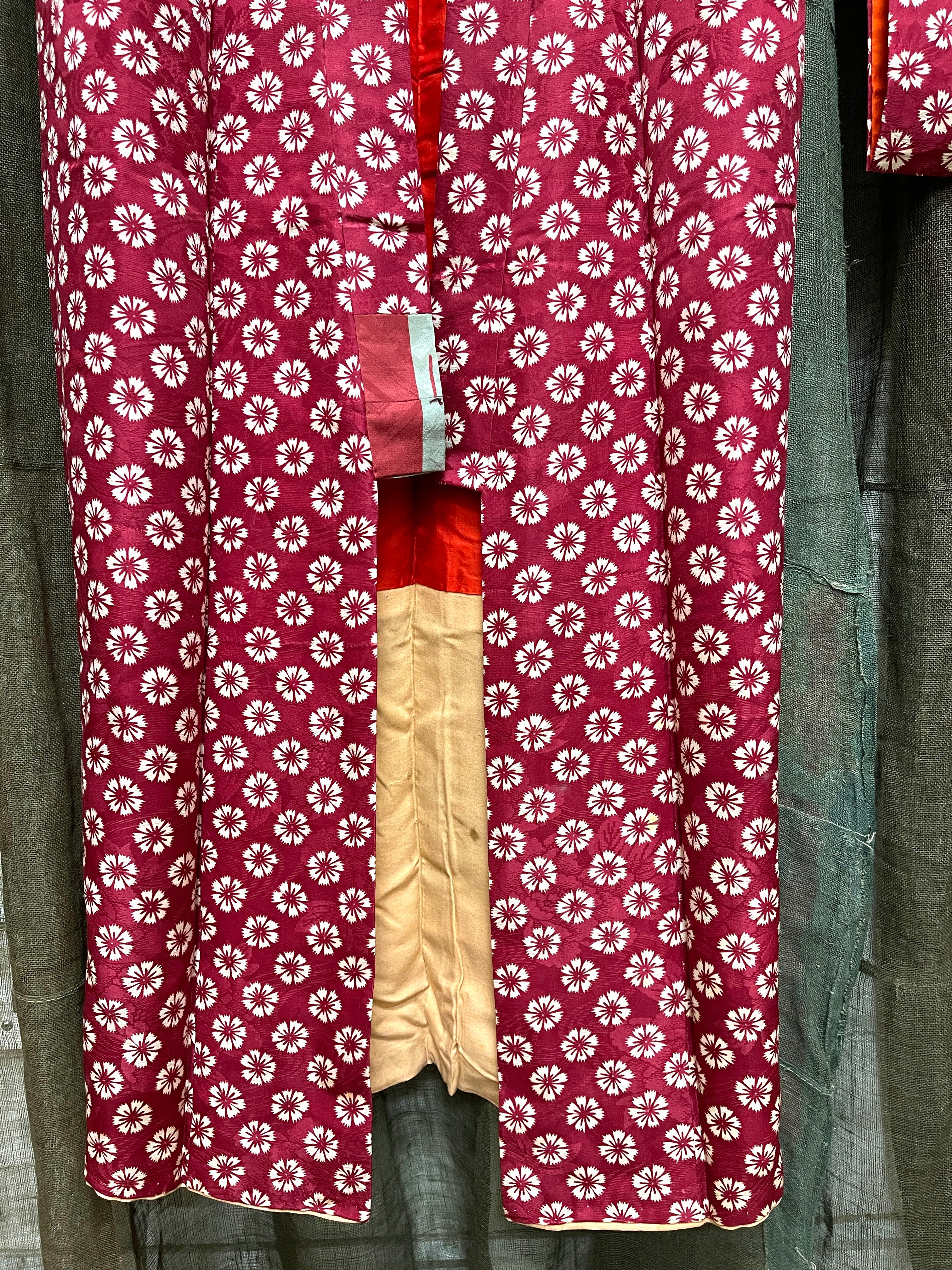 Vintage Japanese Silk Kimono | Red Chrysanthemum