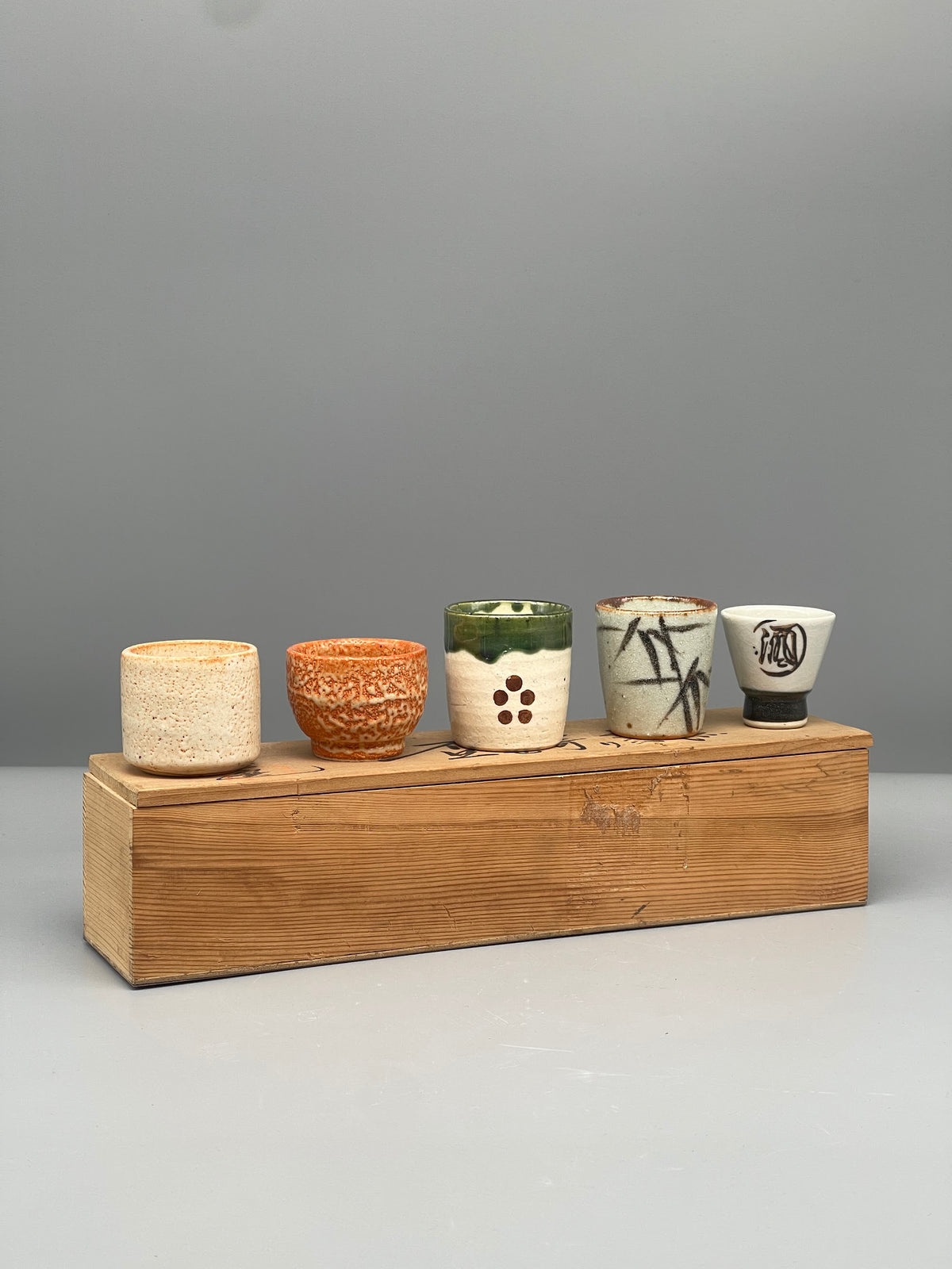 Vintage Japanese Sake Cup Set, Shino & Oribe Glazes