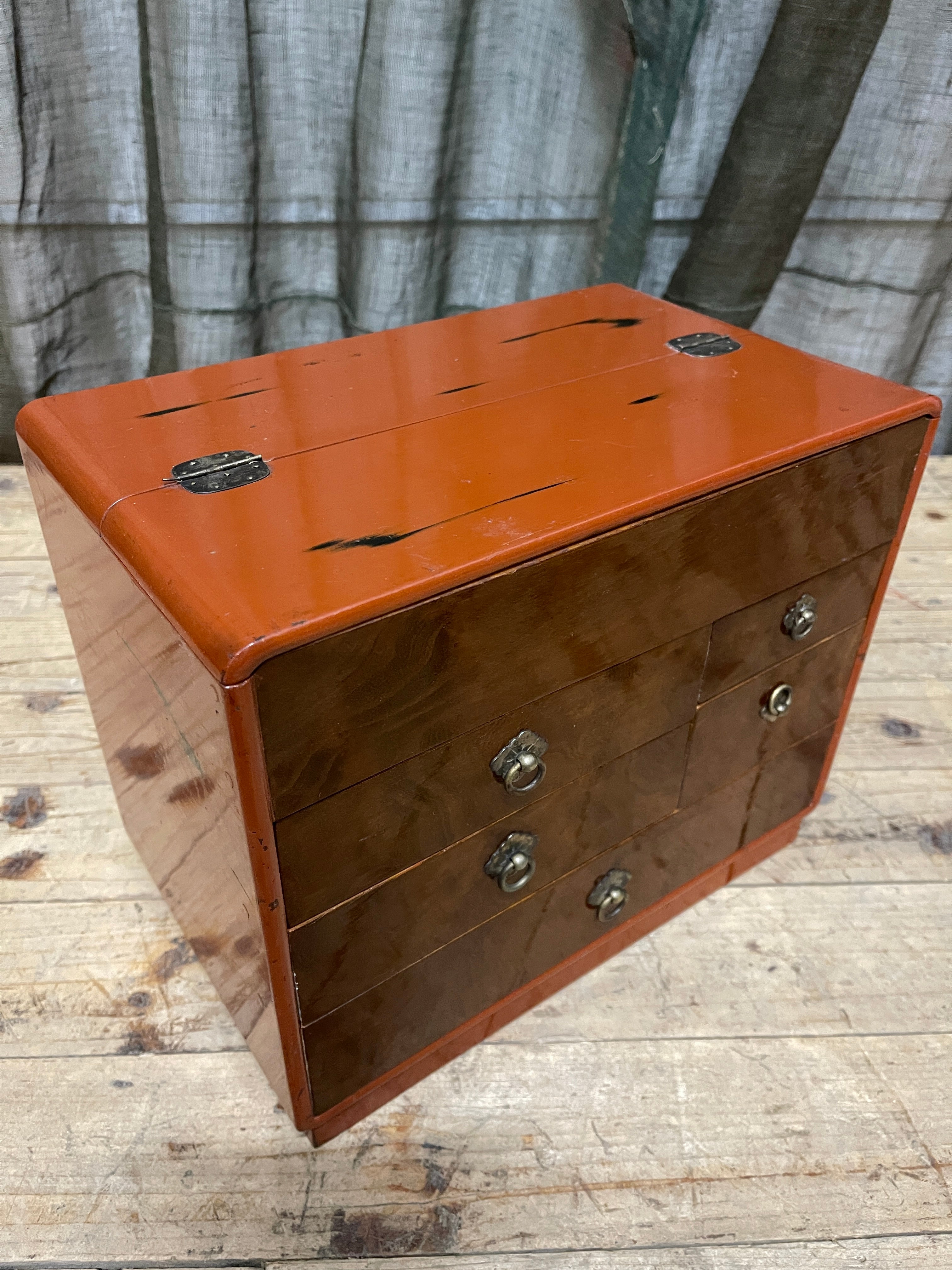 Vintage Japanese Lacquered Sewing Box, Hari Bako | 1930's