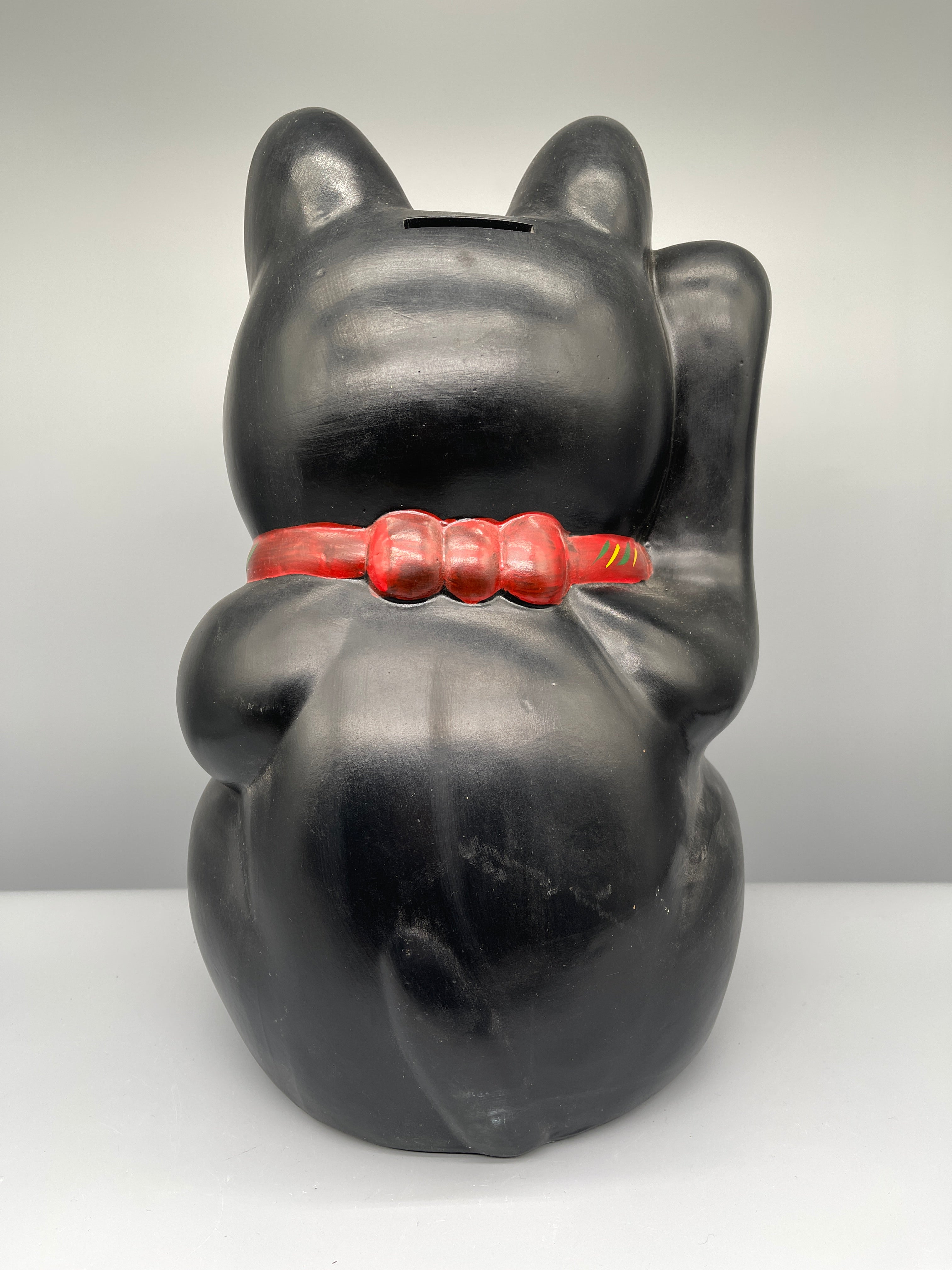 Vintage Japanese Black Ceramic Maneki Neko | c.1970