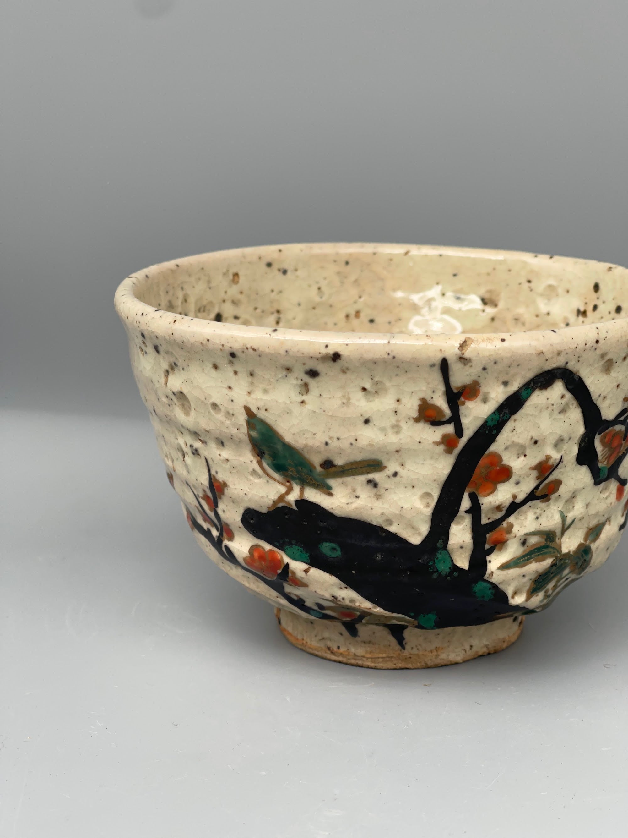 Vintage Japanese Matcha Bowl, Chawan - Plum and Bird