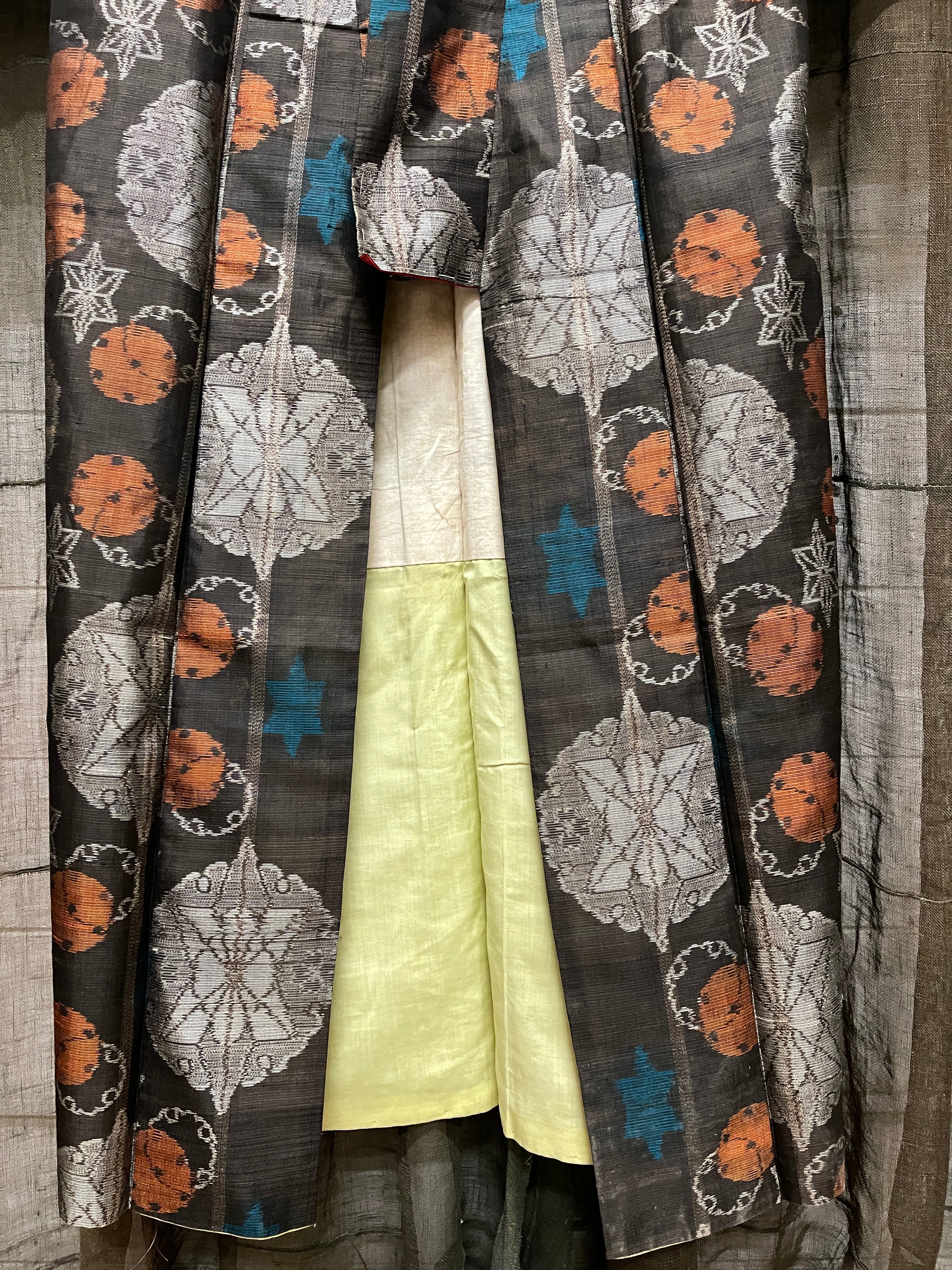 Vintage Japanese Tsumugi Silk Kimono | Geometric Pattern